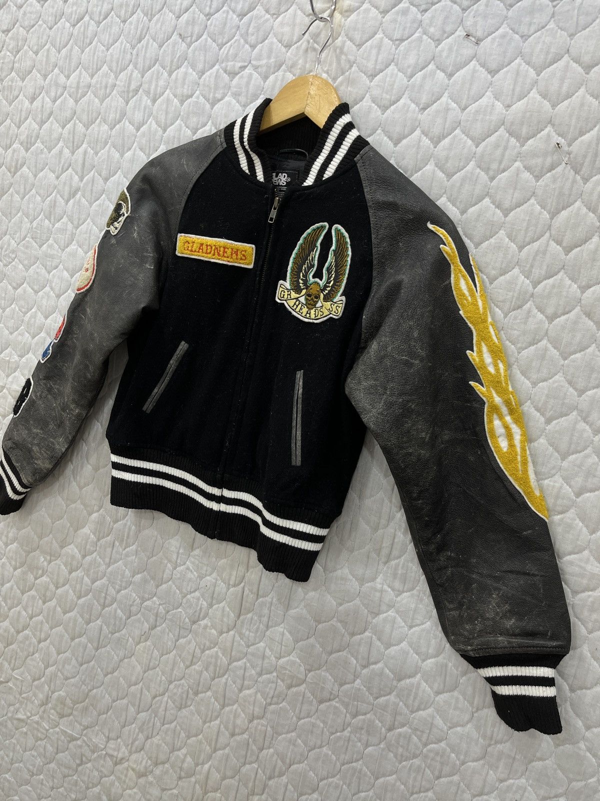 Japanese Brand (Fff). GLAD NEWS VARSITY LEATHER SLEEVE JACKET Size US XS / EU 42 / 0 - 4 Thumbnail