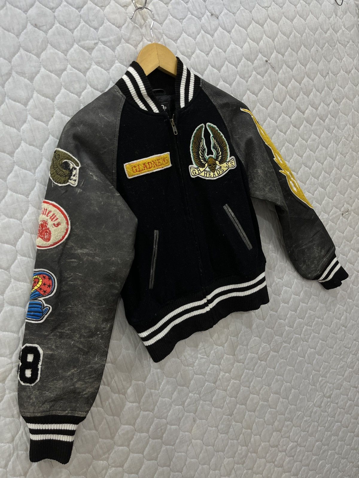 Japanese Brand (Fff). GLAD NEWS VARSITY LEATHER SLEEVE JACKET Size US XS / EU 42 / 0 - 6 Thumbnail