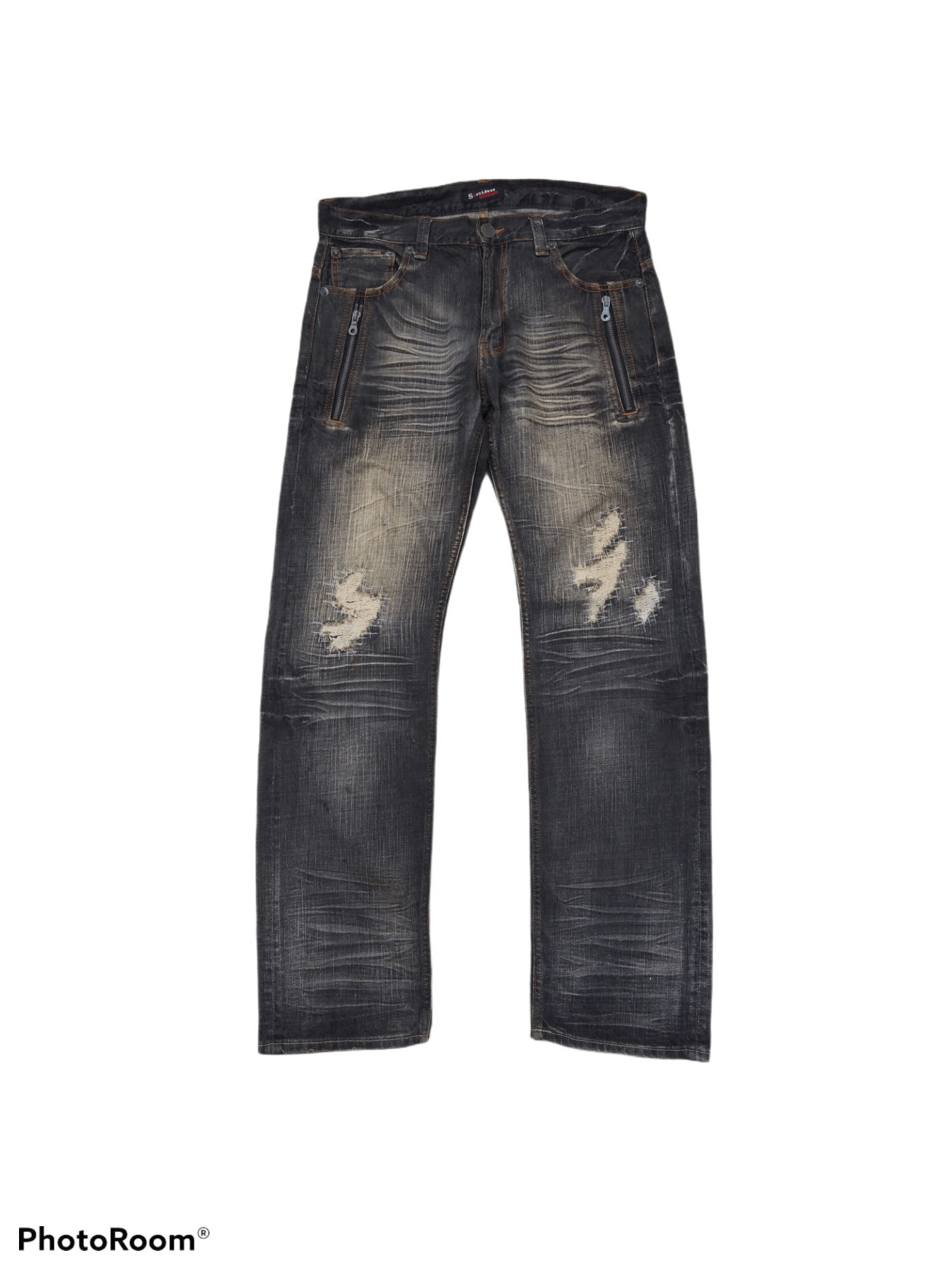 DISTRESSED WASHED BLACK SORRIDERE DENIM PANTS