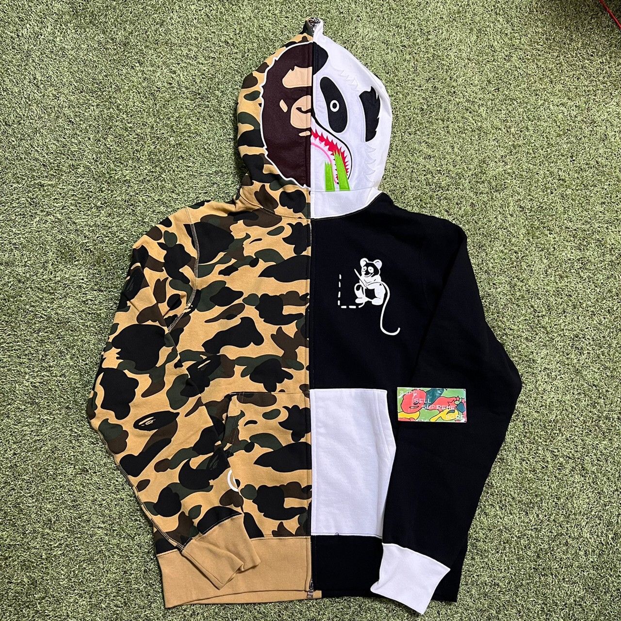 Pre-owned Bape Shark/panda Full Zip Hoodie 1st Camo Black White