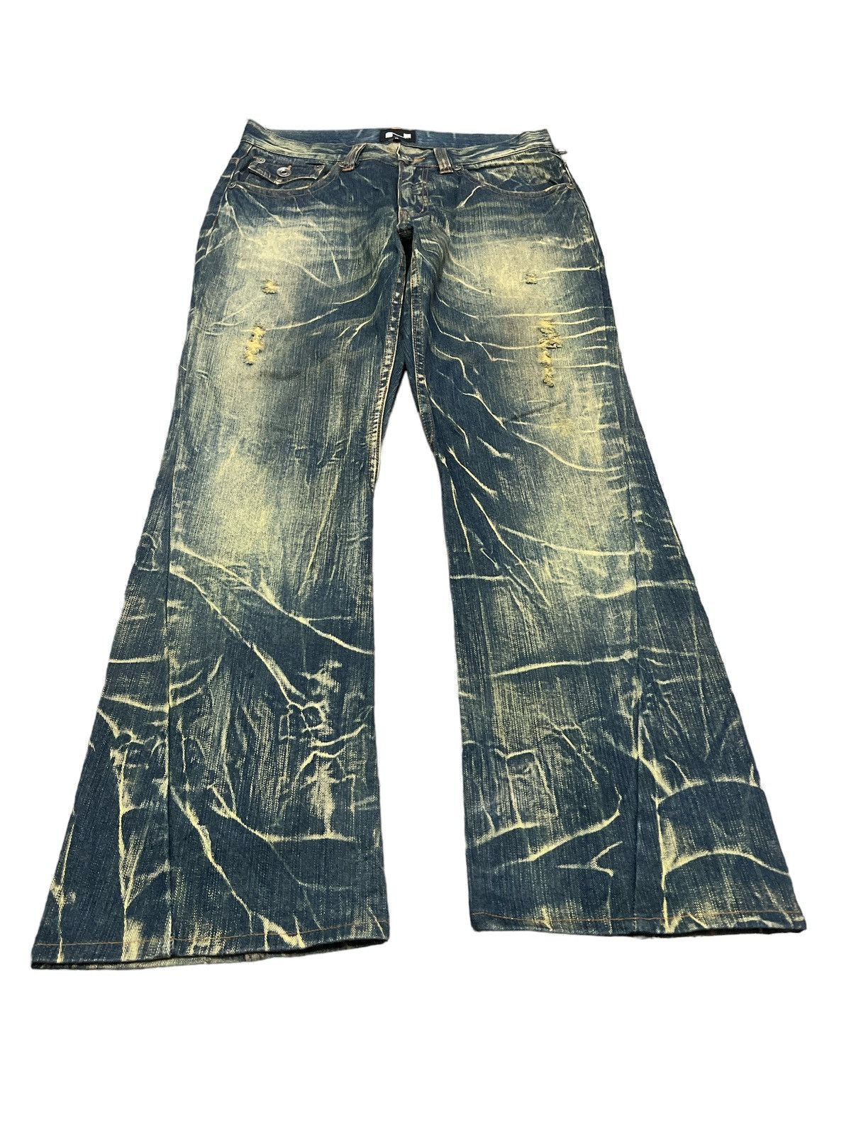 Japanese Brand FLARED💥THRASHED NYLAUS DISTRESSED TWIST DENIM PANT Size US 31 - 2 Thumbnail