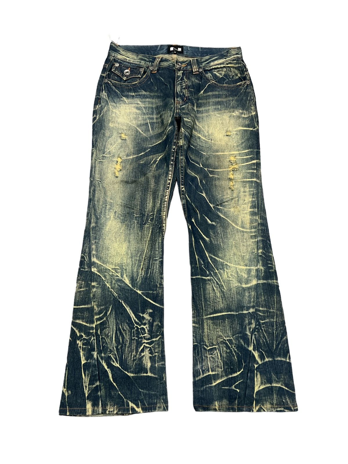 Japanese Brand FLARED💥THRASHED NYLAUS DISTRESSED TWIST DENIM PANT Size US 31 - 1 Thumbnail