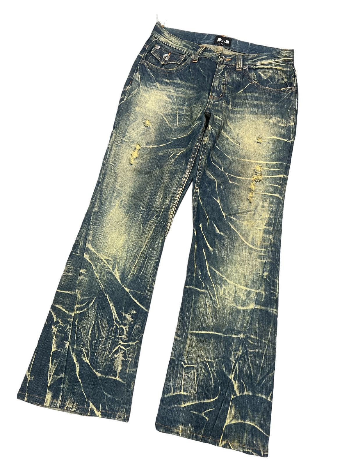 Japanese Brand FLARED💥THRASHED NYLAUS DISTRESSED TWIST DENIM PANT Size US 31 - 5 Thumbnail