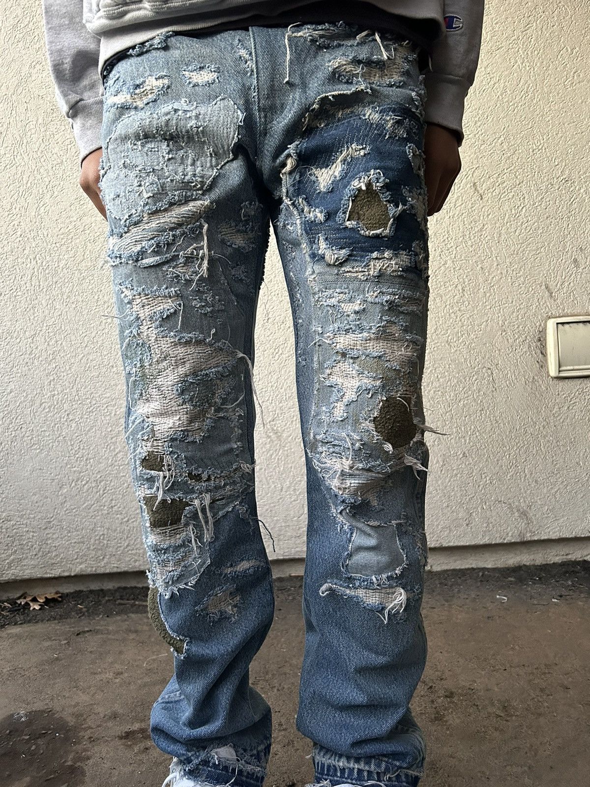 Japanese Brand 1 of 1 Reworked + Repaired Double Knee Denim Size US 31 - 5 Thumbnail