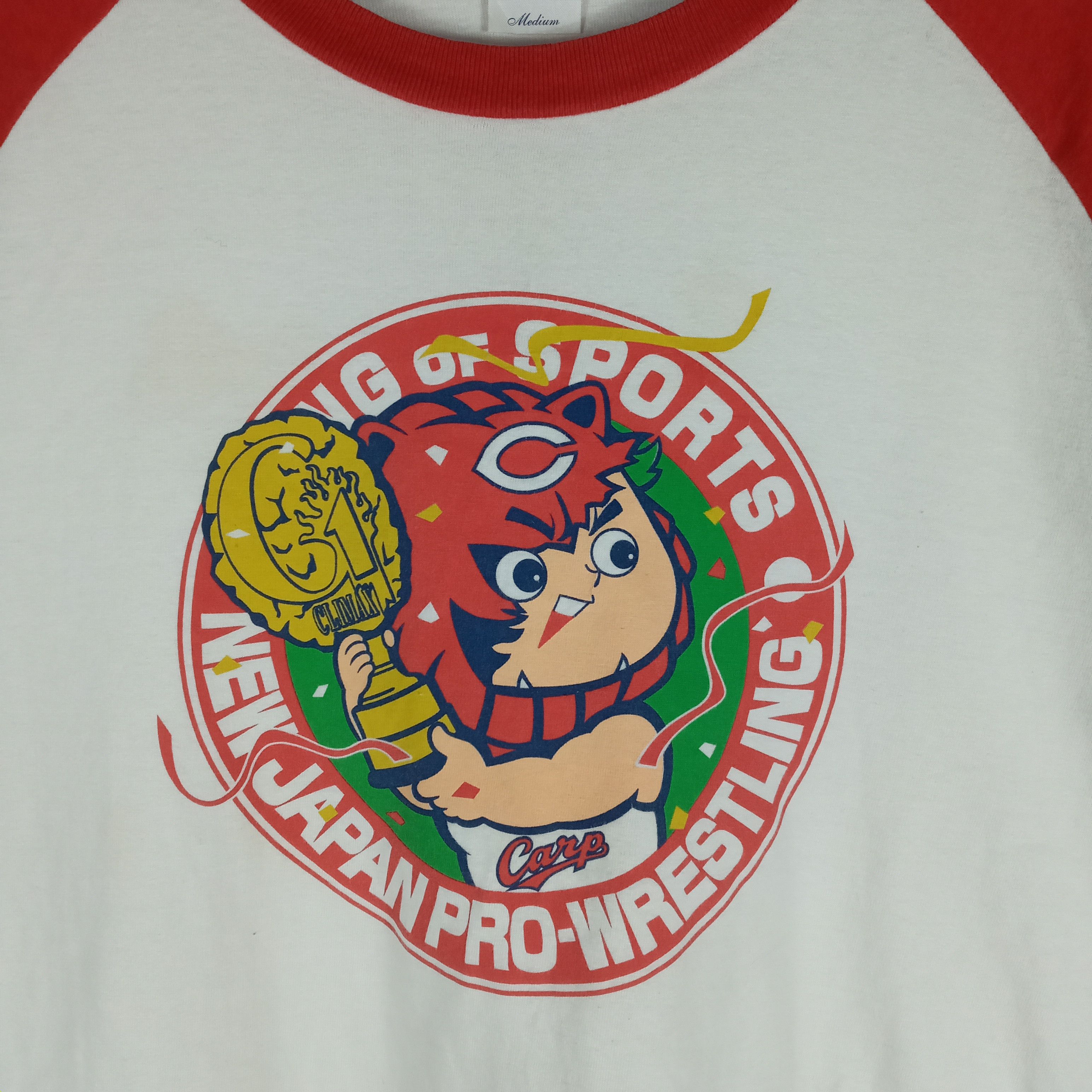 Japanese Brand × Vintage × WWE Vintage New Japan Pro Wrestling Cartoon Mascot Raglan Tee Size US M / EU 48-50 / 2 - 2 Thumbnail