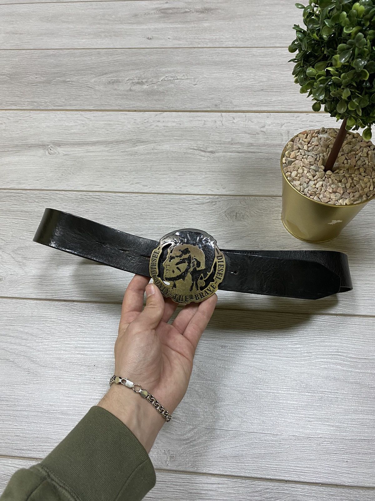 Diesel × Vintage Diesel vintage big pink head buckle leather belt Italy Size 36 - 2 Thumbnail