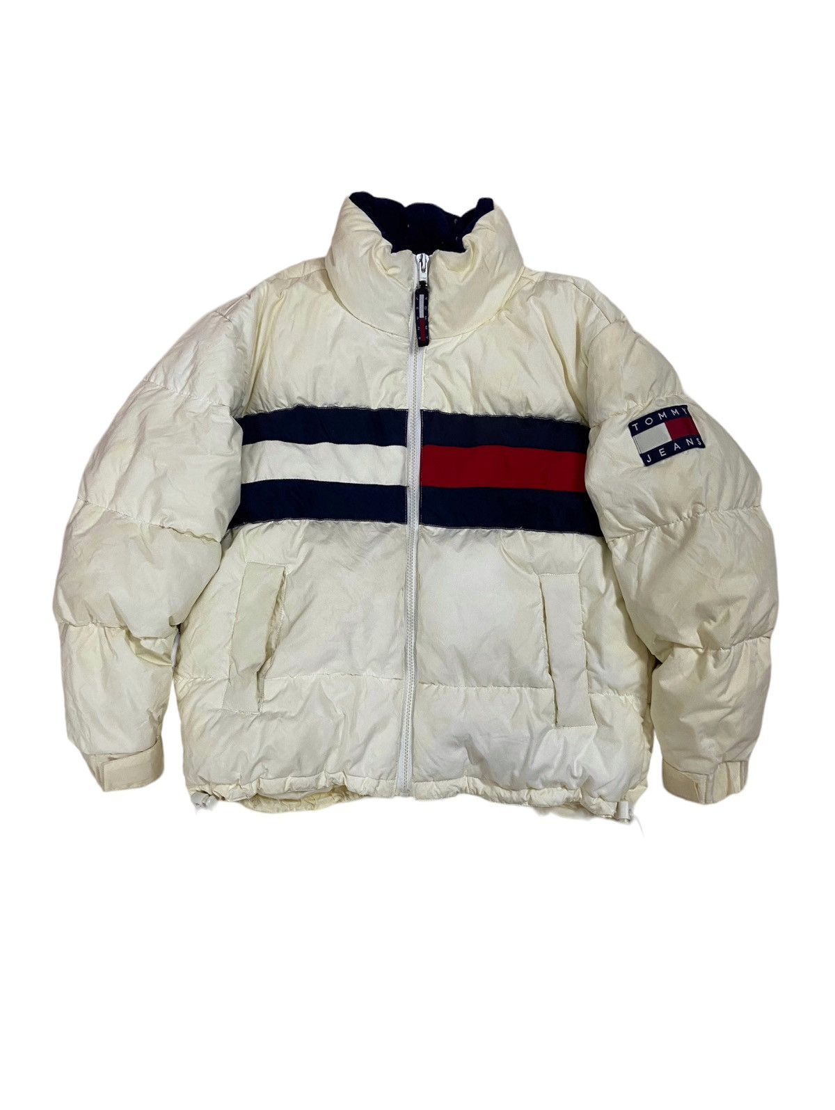 image of Bomber Jacket x Tommy Hilfiger Vintage Tommy Hilfiger Big Logo Puffer Down Jacket Winter in White/C