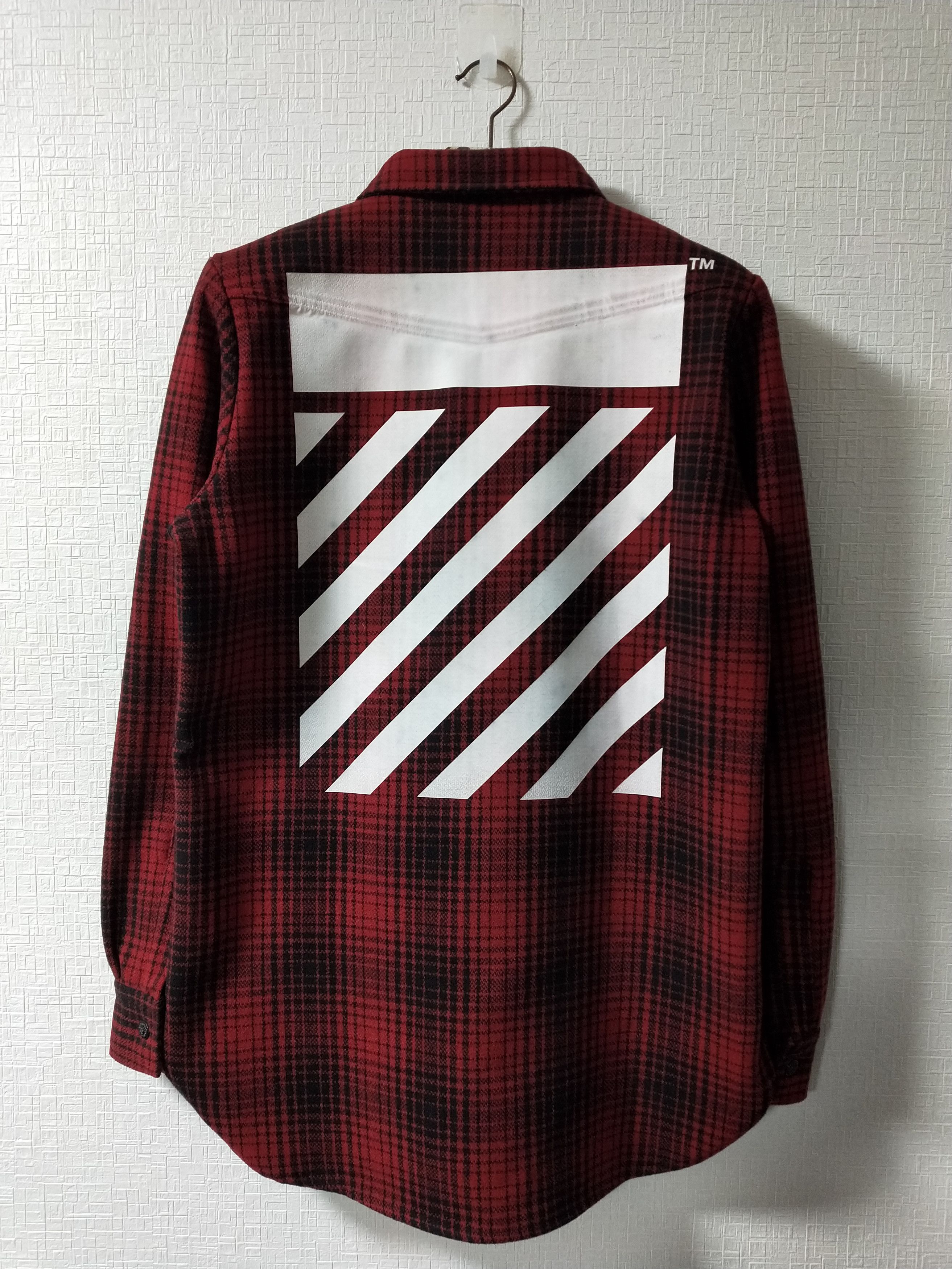 image of Off White Tartan Diagonal Check Shirt in Red, Men's (Size Medium)