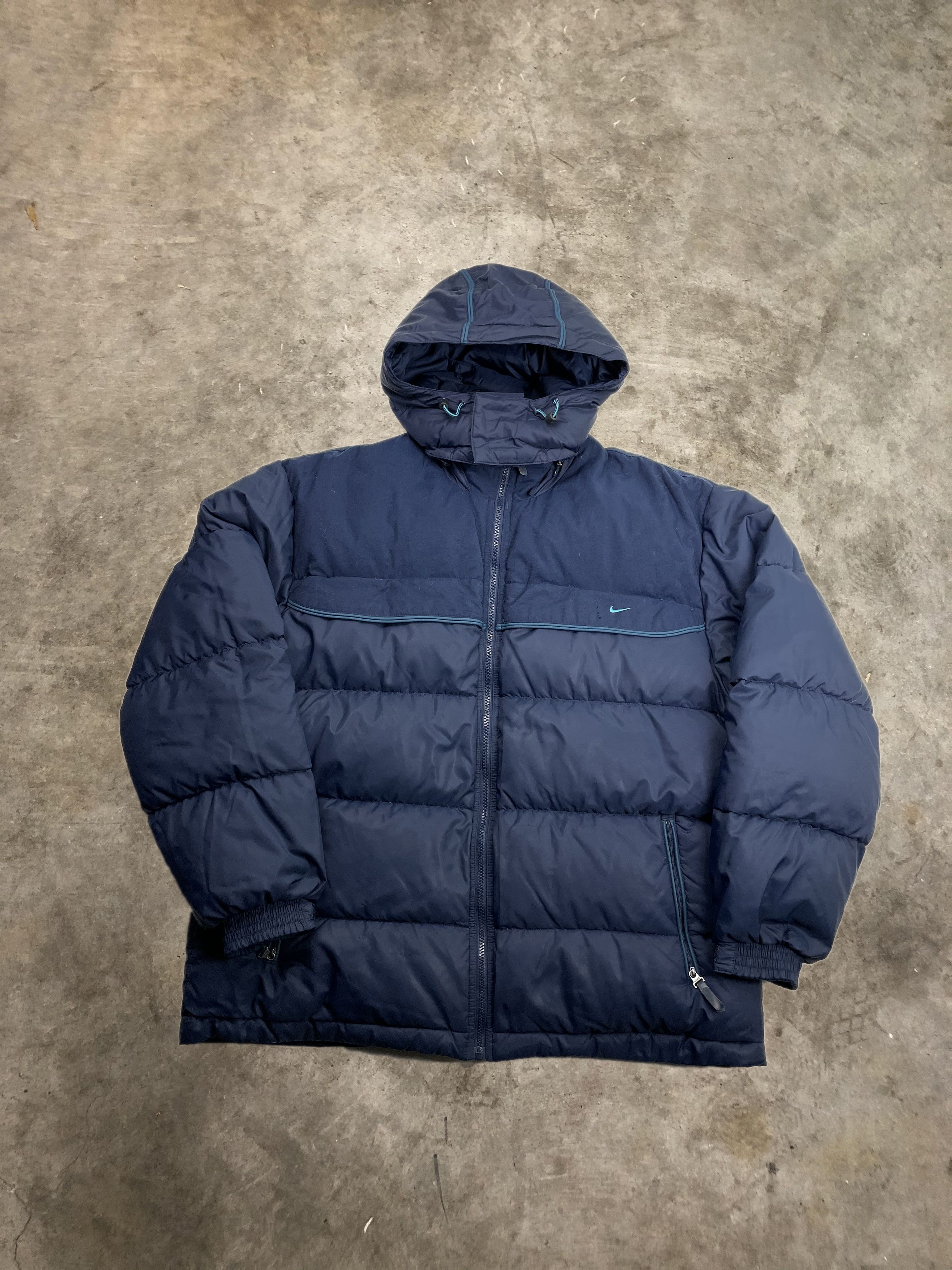 Nike × Vintage Vintage Nike Puffer Jacket Down Fill Zip Up Coat Navy Blue Size US L / EU 52-54 / 3 - 2 Thumbnail