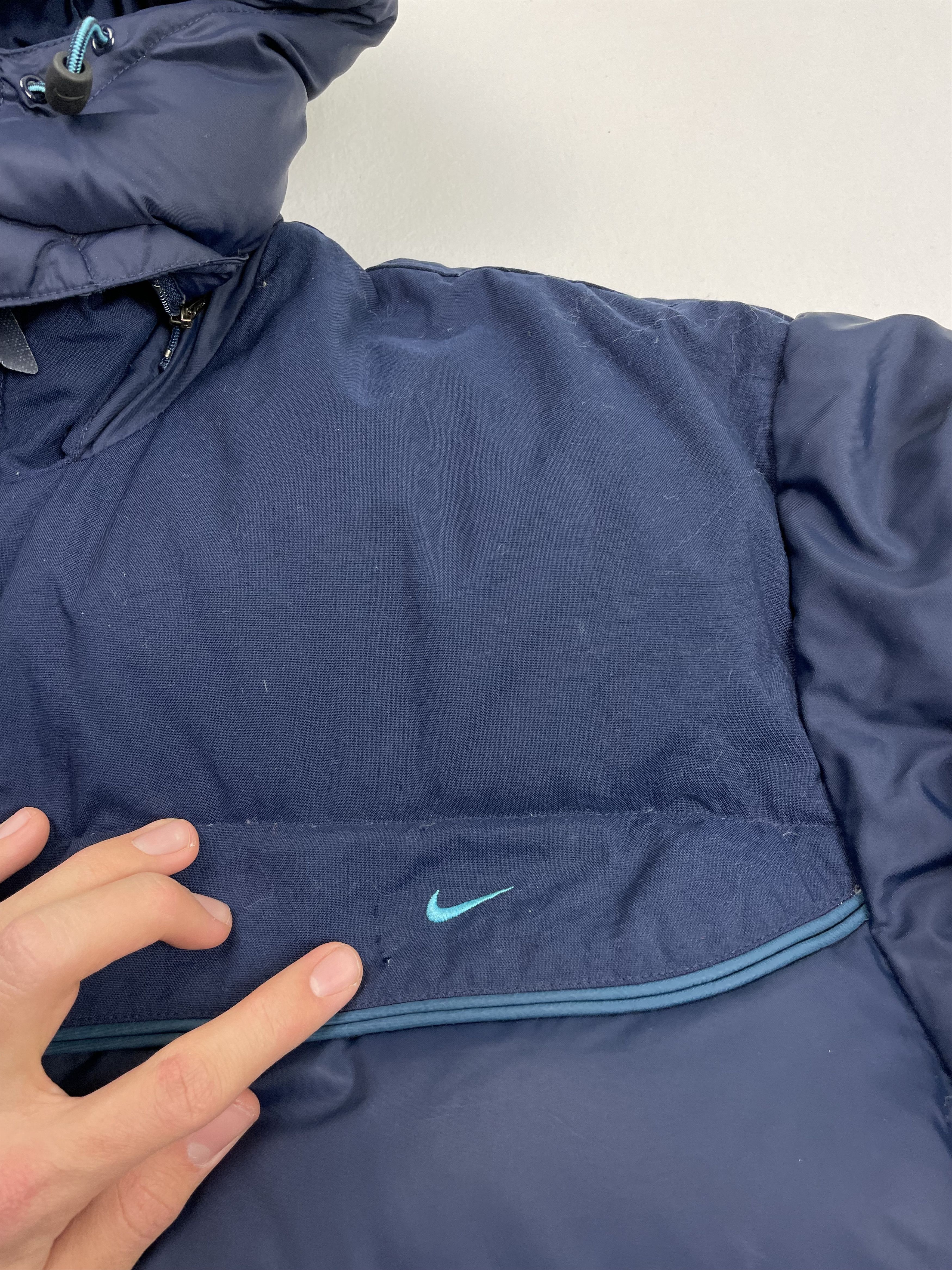 Nike × Vintage Vintage Nike Puffer Jacket Down Fill Zip Up Coat Navy Blue Size US L / EU 52-54 / 3 - 8 Thumbnail