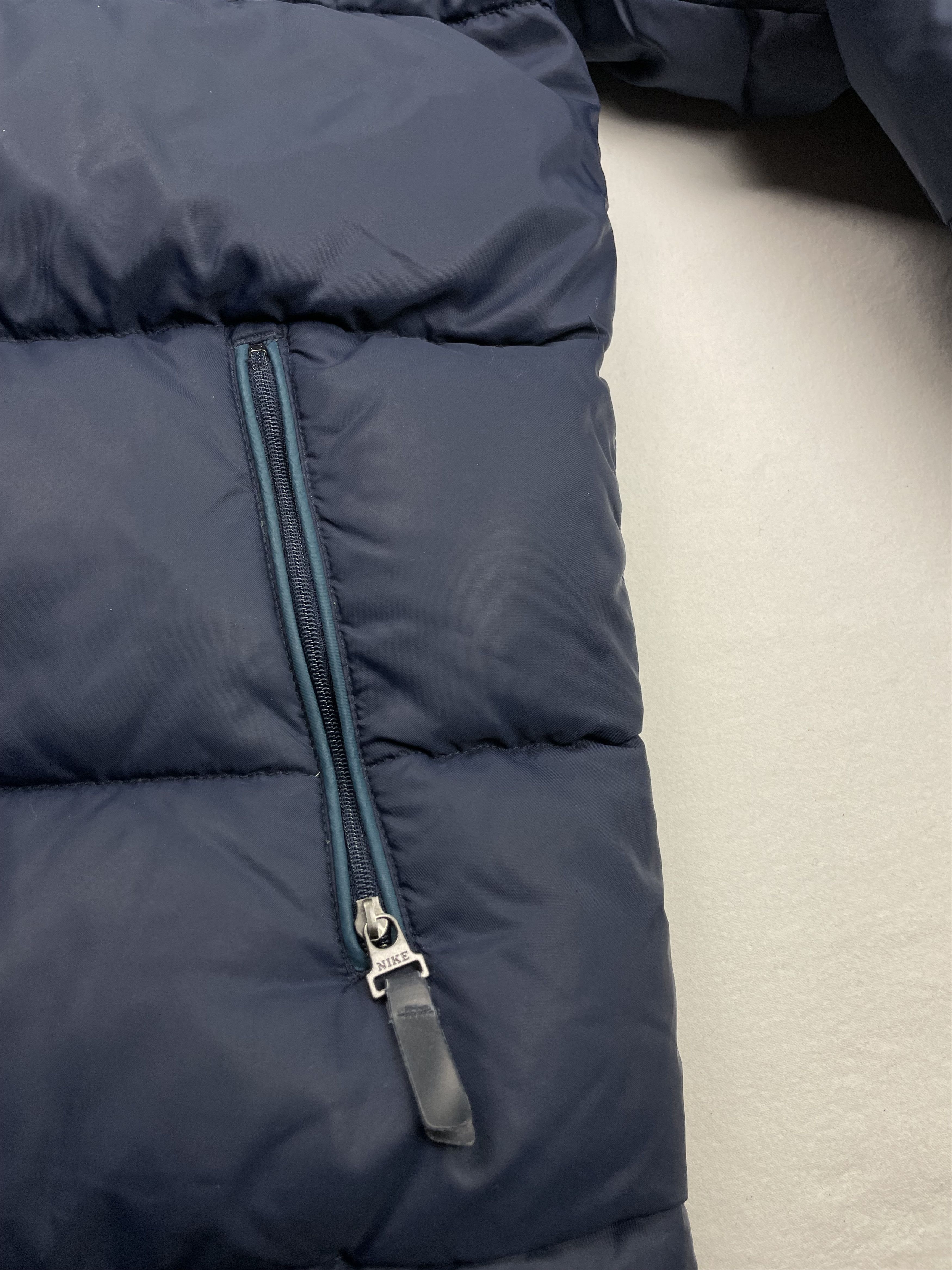 Nike × Vintage Vintage Nike Puffer Jacket Down Fill Zip Up Coat Navy Blue Size US L / EU 52-54 / 3 - 3 Thumbnail