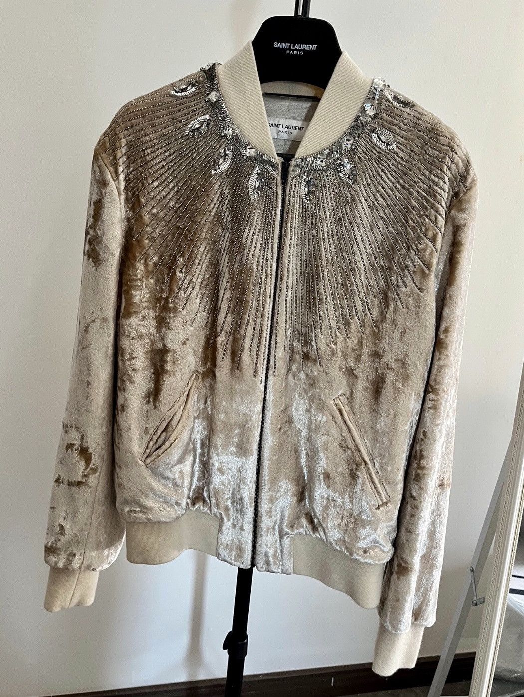 Hedi Slimane × Saint Laurent Paris 16FW Crystal and Studded Velvet Bomber Size 46S - 1 Thumbnail