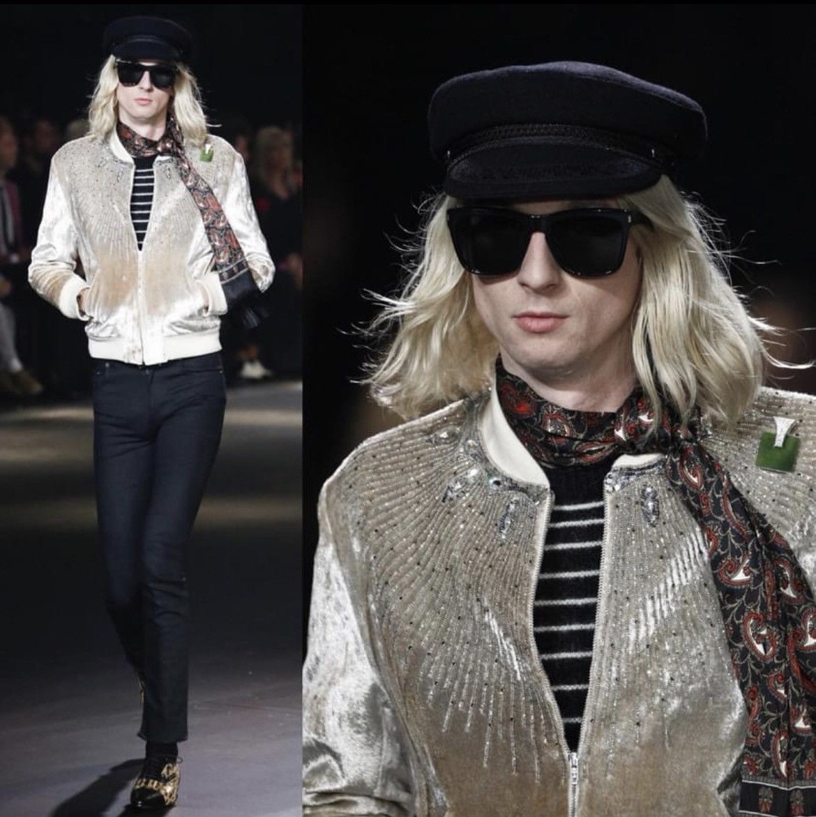 Hedi Slimane × Saint Laurent Paris 16FW Crystal and Studded Velvet Bomber Size 46S - 8 Thumbnail