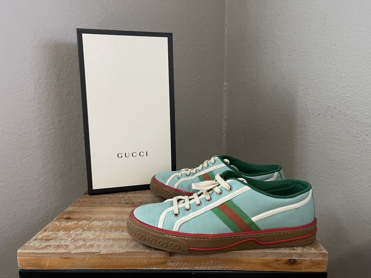 image of Gucci Old Tennis Tweed Shoes in Navy/Teal, Men's (Size 9)