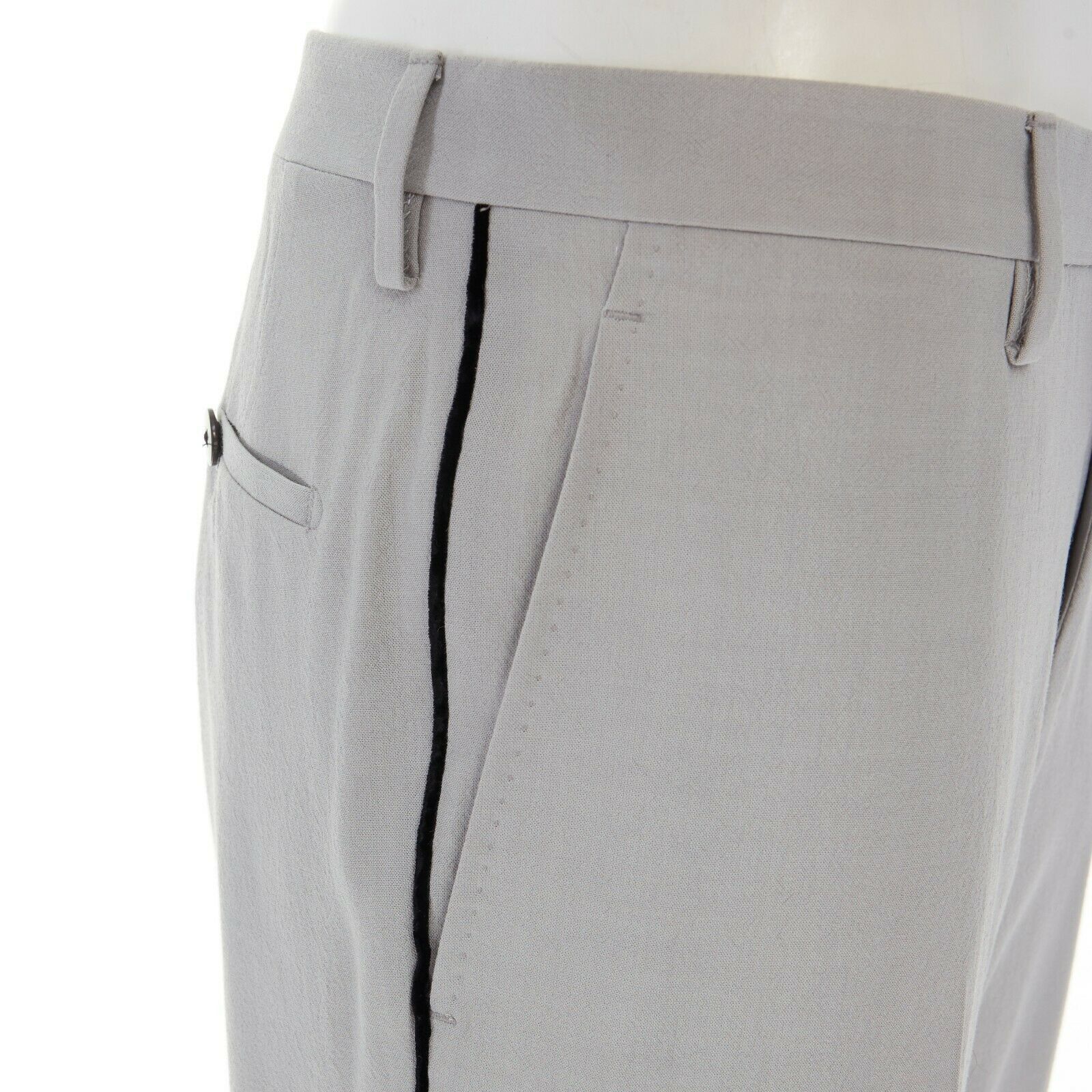 Lanvin LANVIN HOMME light grey velvet trimmed side dress pants Size US 30 / EU 46 - 2 Thumbnail
