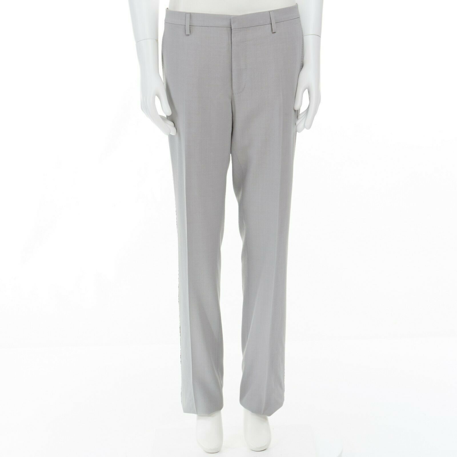 Lanvin LANVIN HOMME light grey velvet trimmed side dress pants Size US 30 / EU 46 - 1 Thumbnail