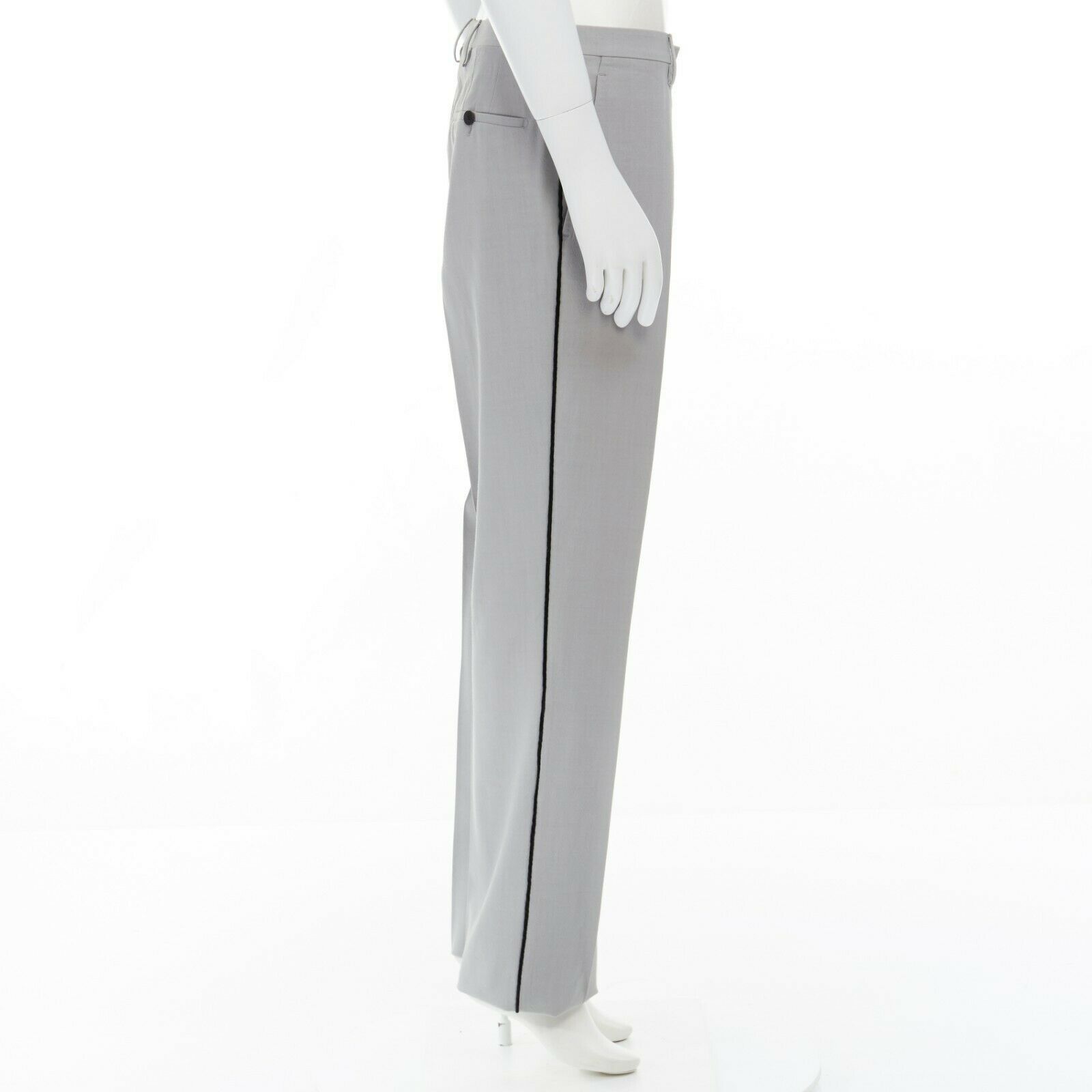 Lanvin LANVIN HOMME light grey velvet trimmed side dress pants Size US 30 / EU 46 - 4 Thumbnail