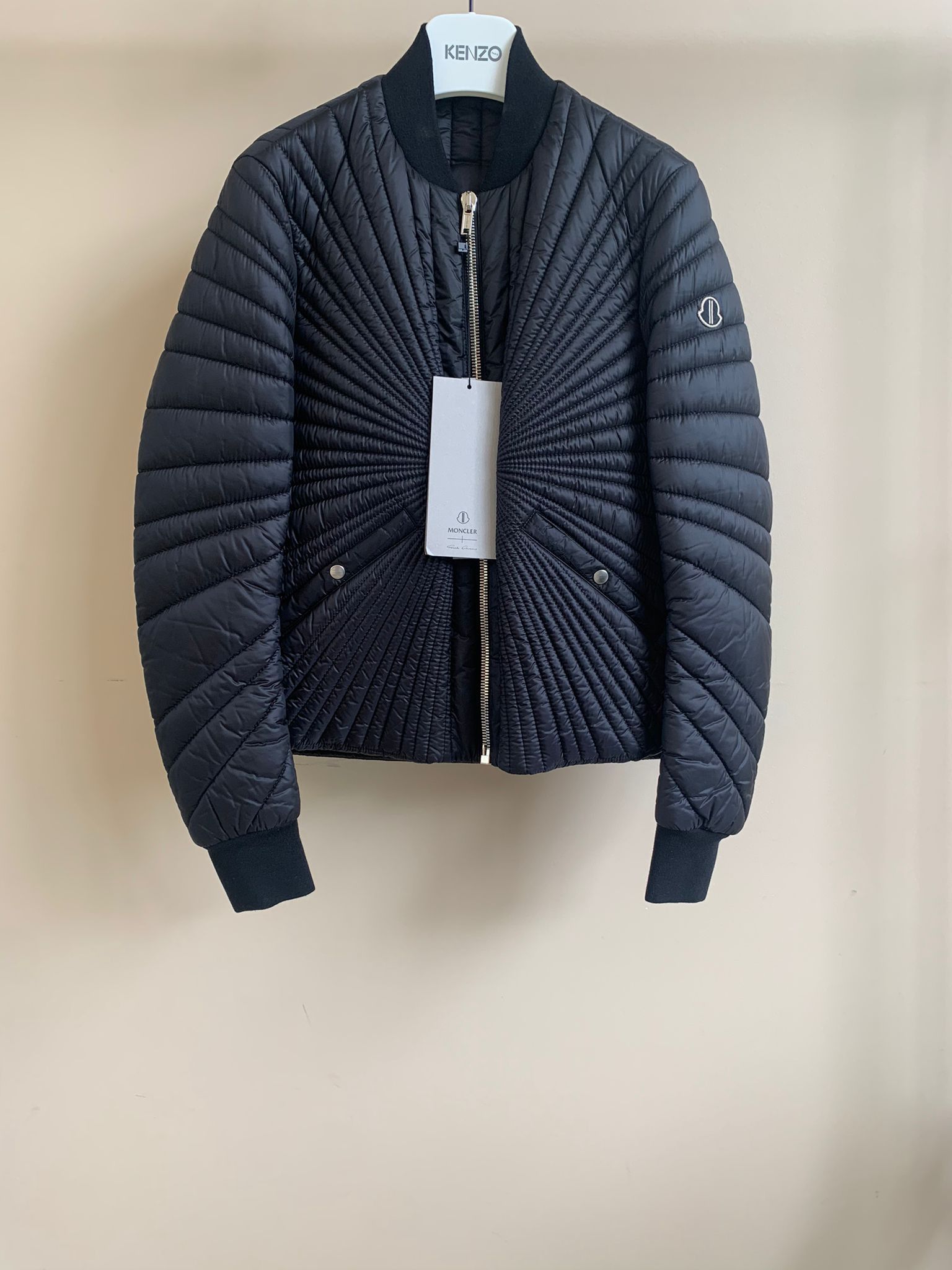 image of Moncler x Rick Owens Fw20 Angle Goose Down Bomber Jacket In Black, Men's (Size XS)