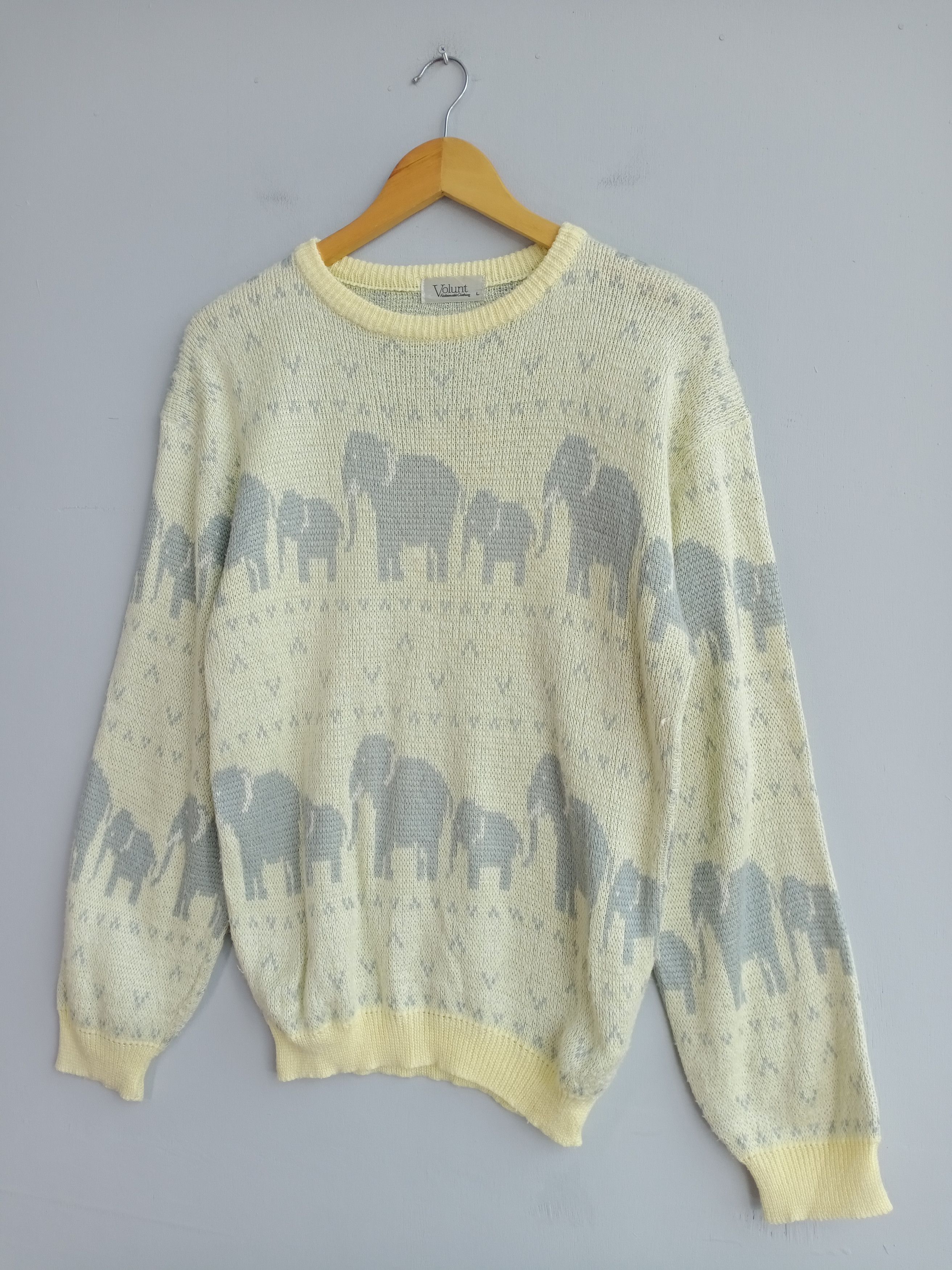 Aran Isles Knitwear × Vintage 💥RARE💥Vintage 90s Volunt Elephant Knit Sweatshirt Size L / US 10 / IT 46 - 3 Thumbnail