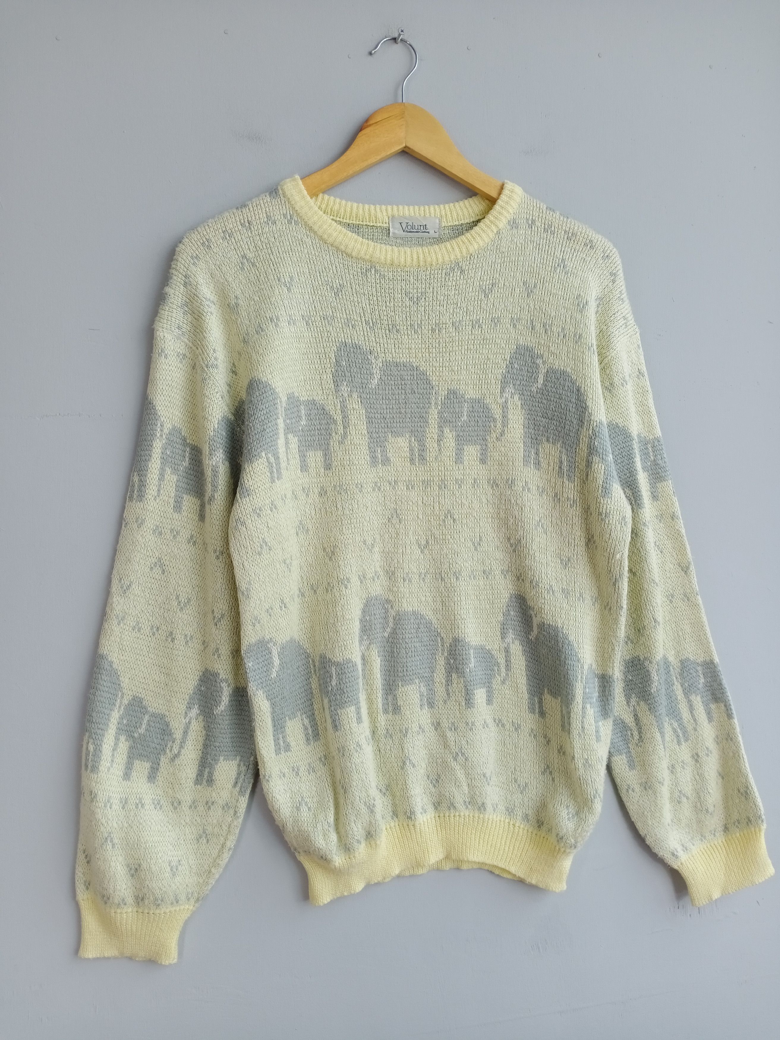 Aran Isles Knitwear × Vintage 💥RARE💥Vintage 90s Volunt Elephant Knit Sweatshirt Size L / US 10 / IT 46 - 2 Thumbnail
