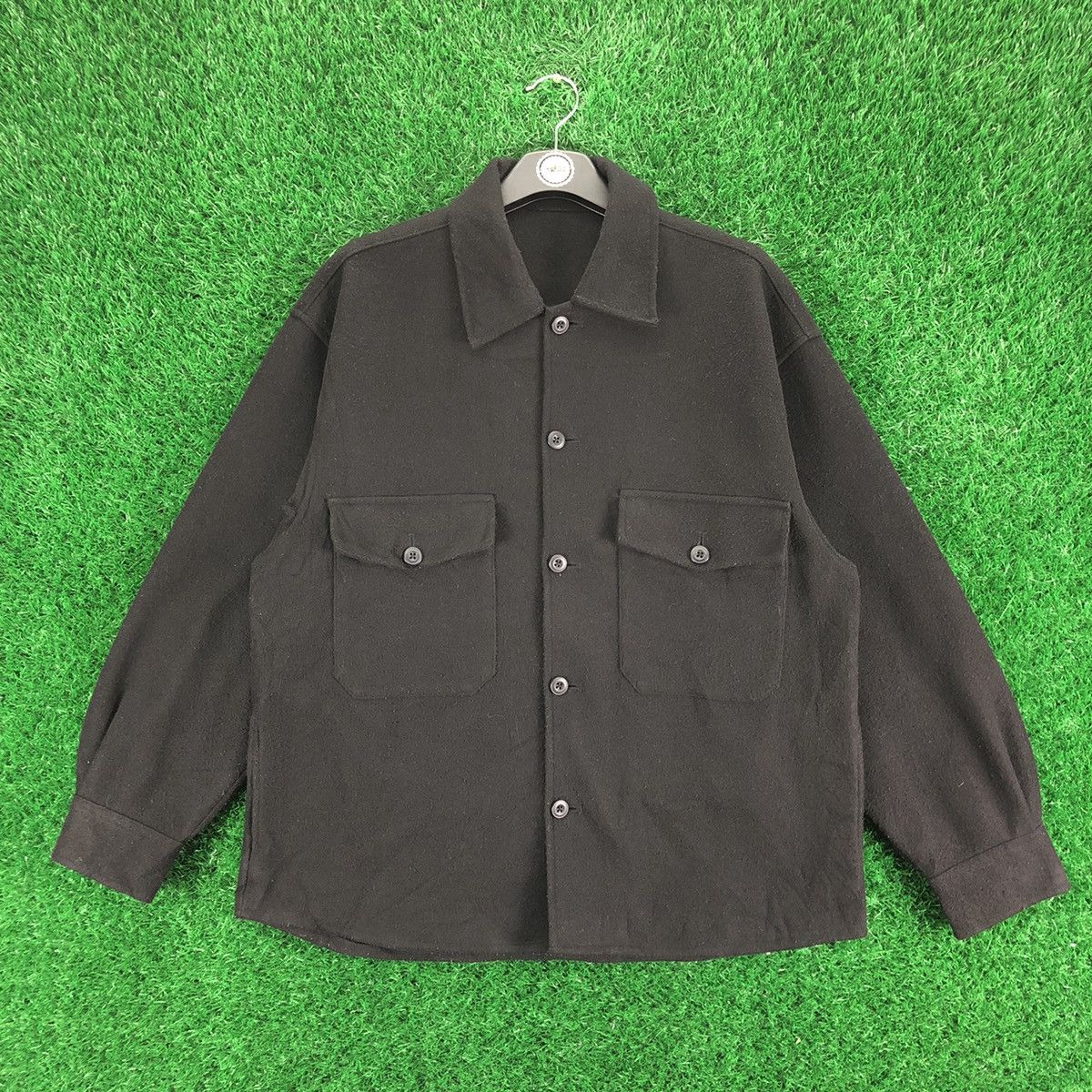 image of Gu Autumn Winter Flannel Jacket Double Pocket Button Up in Black, Men's (Size Medium)