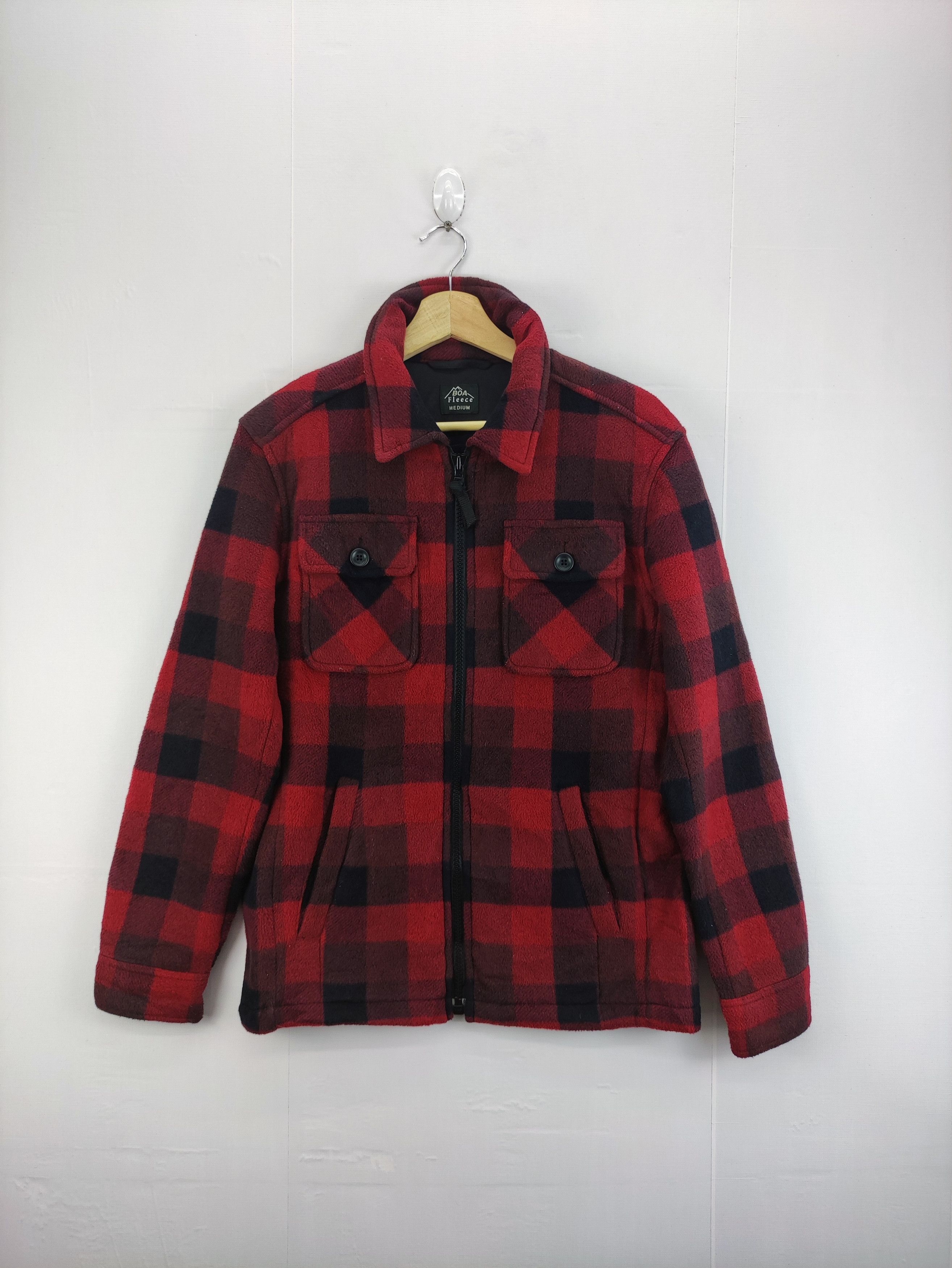 Uniqlo Shadow Plaid Fleece Jacket Zipper