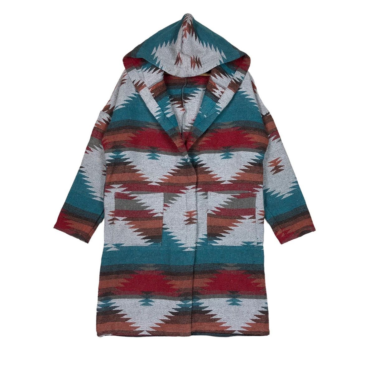 Tribal Geometric Ethnic Aztec Long Hooded Cardigans - Main Image