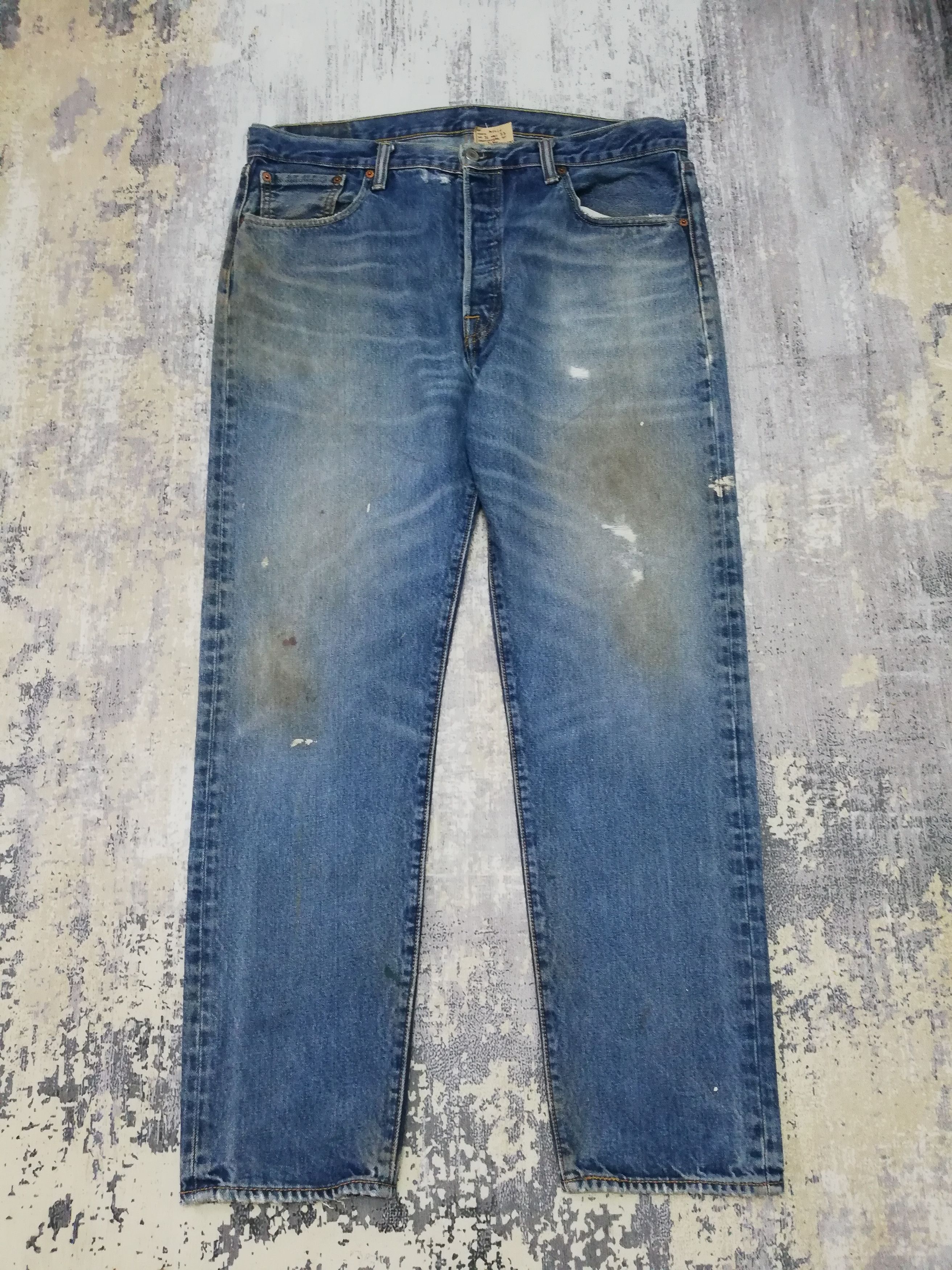 image of Vintage Levis 501 Rusty Distressed Denim Jeans 37X30 in Blue Wash, Men's