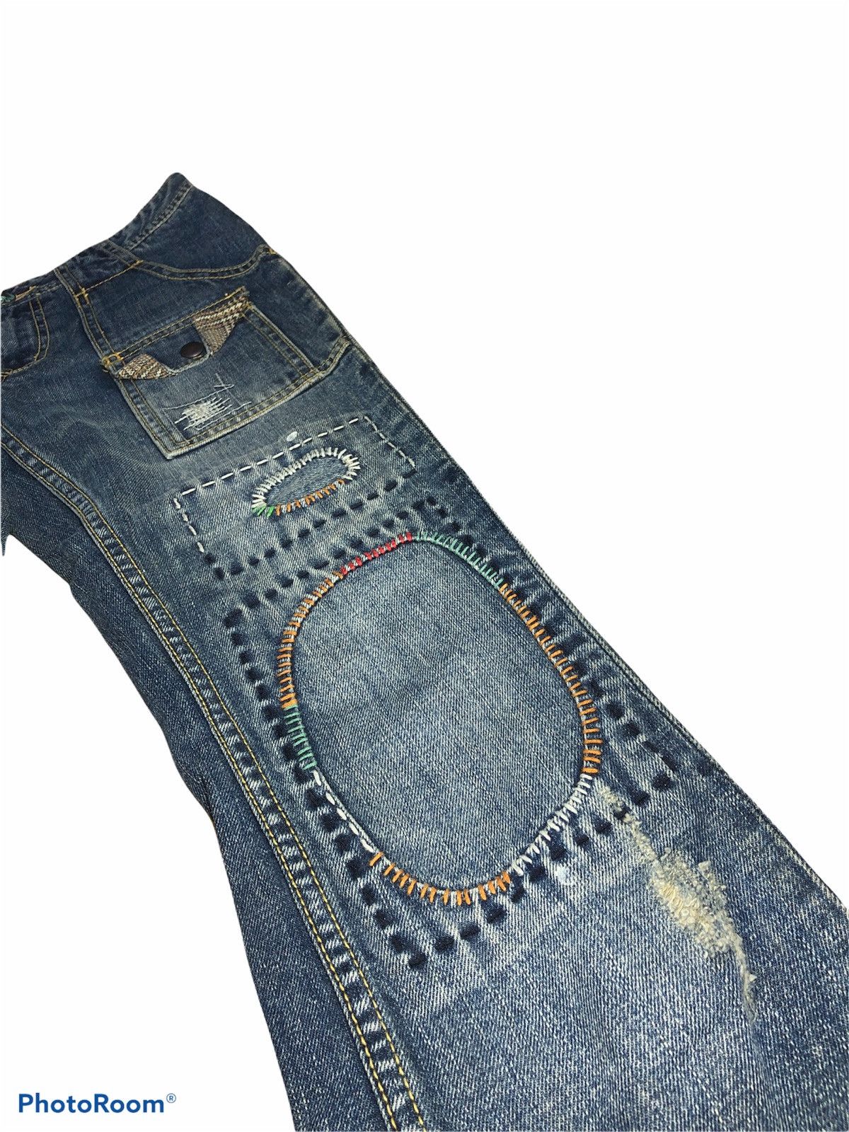 If Only Was True FLARED⚡️⚡️PACTHES SASHIKO BUSHPANTS BY Back Number Size US 28 / EU 44 - 4 Thumbnail