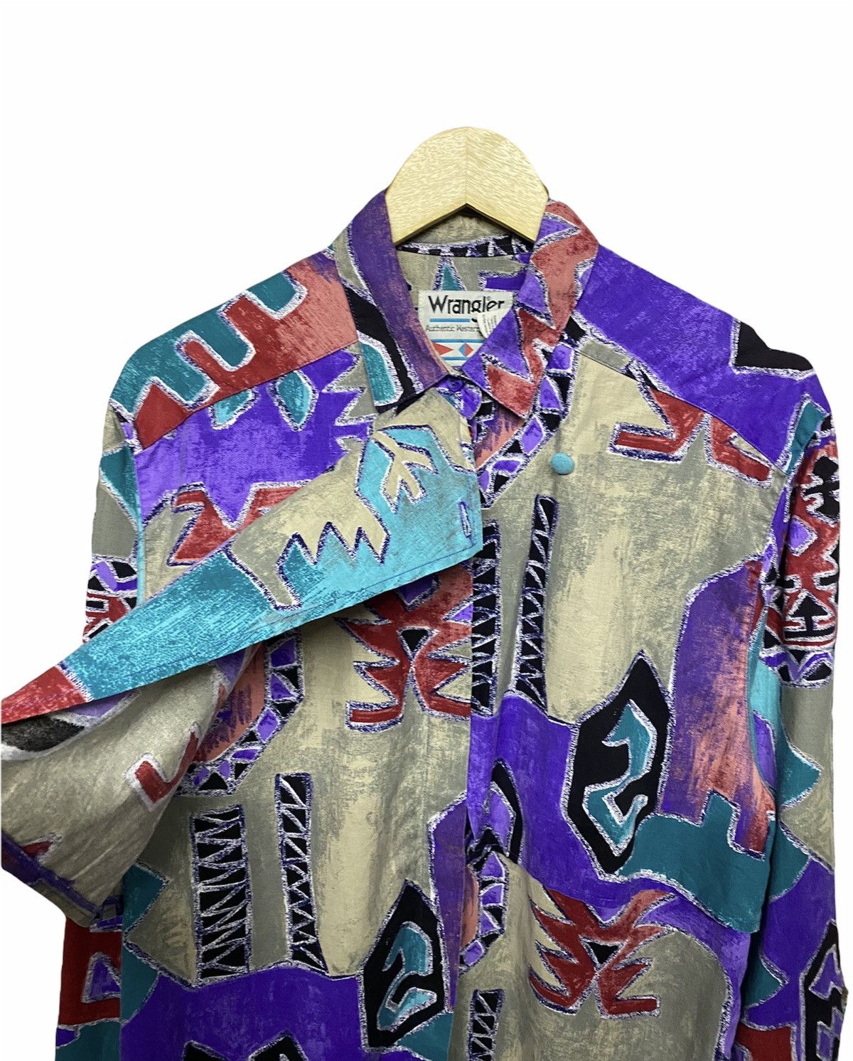 Aztech Mountain Vtg🌈Wrangler Native Western Cowboy Cutway L/S Ortega Shirt Size US XXL / EU 58 / 5 - 5 Thumbnail