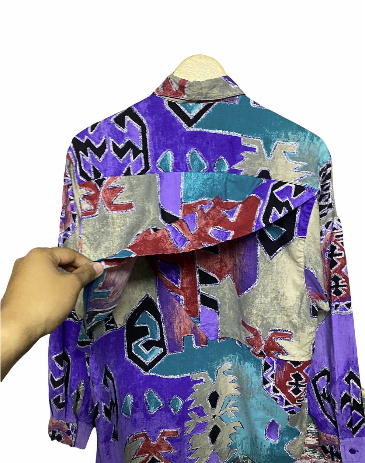 Aztech Mountain Vtg🌈Wrangler Native Western Cowboy Cutway L/S Ortega Shirt Size US XXL / EU 58 / 5 - 13 Thumbnail