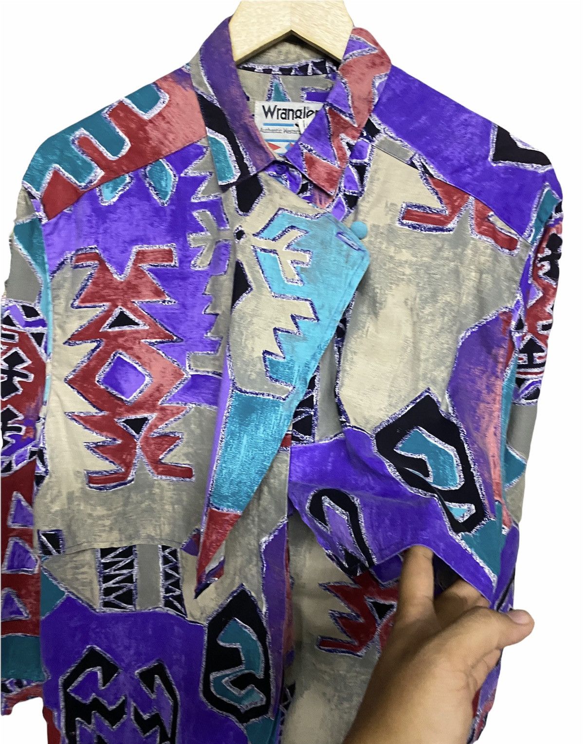 Aztech Mountain Vtg🌈Wrangler Native Western Cowboy Cutway L/S Ortega Shirt Size US XXL / EU 58 / 5 - 8 Thumbnail