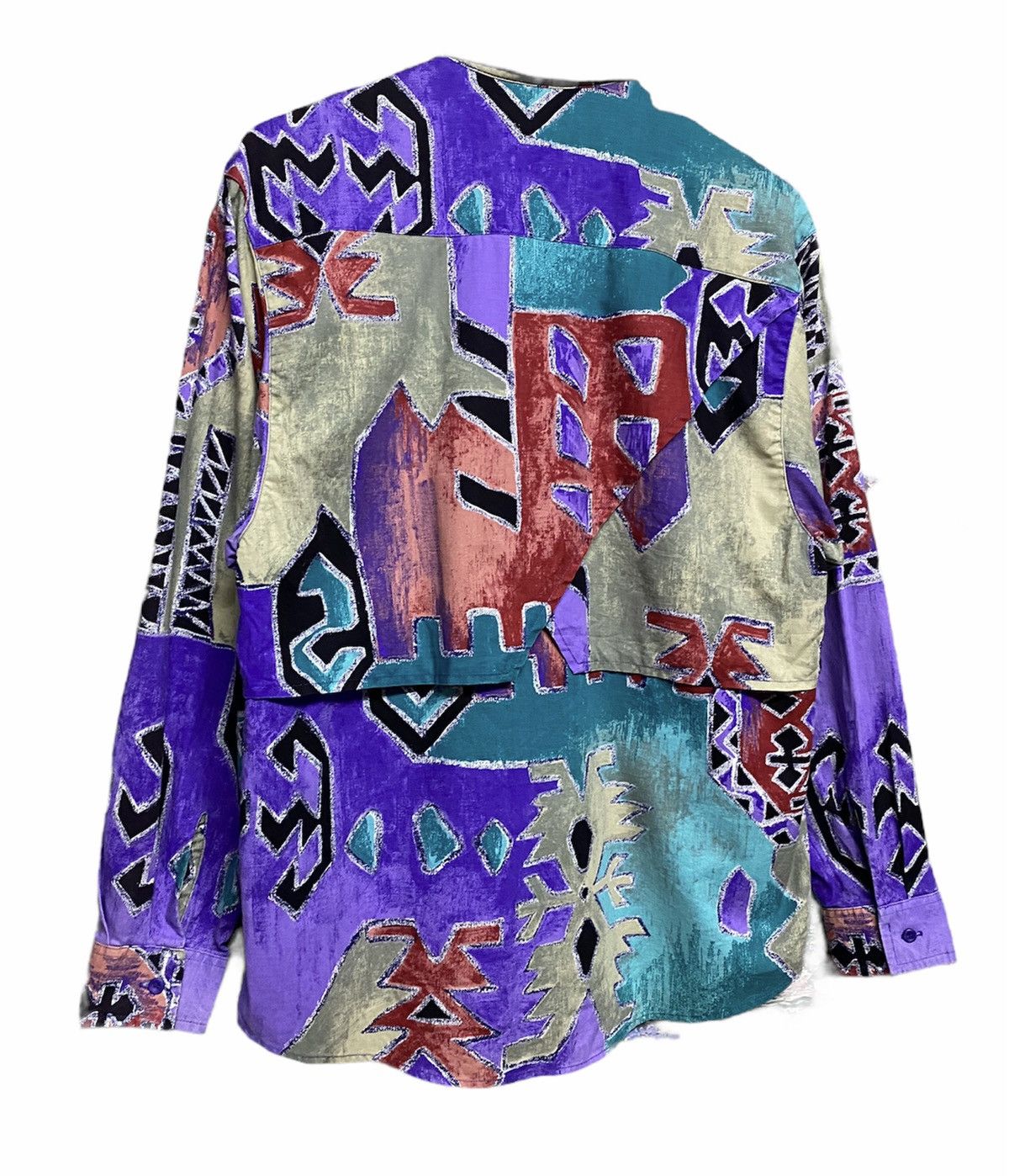 Aztech Mountain Vtg🌈Wrangler Native Western Cowboy Cutway L/S Ortega Shirt Size US XXL / EU 58 / 5 - 11 Thumbnail