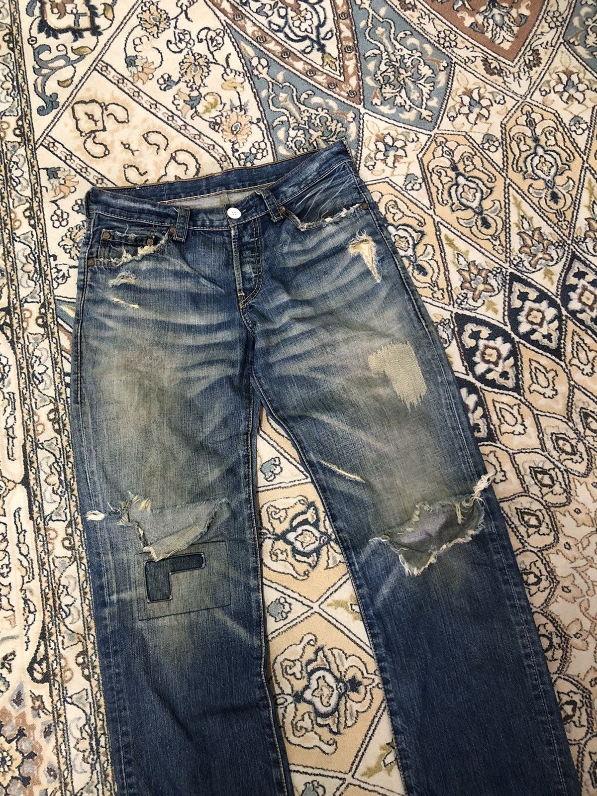 Levi's 🧟‍♂️Vintage Levis Distressed Denim Like Kapital Size US 30 / EU 46 - 3 Thumbnail