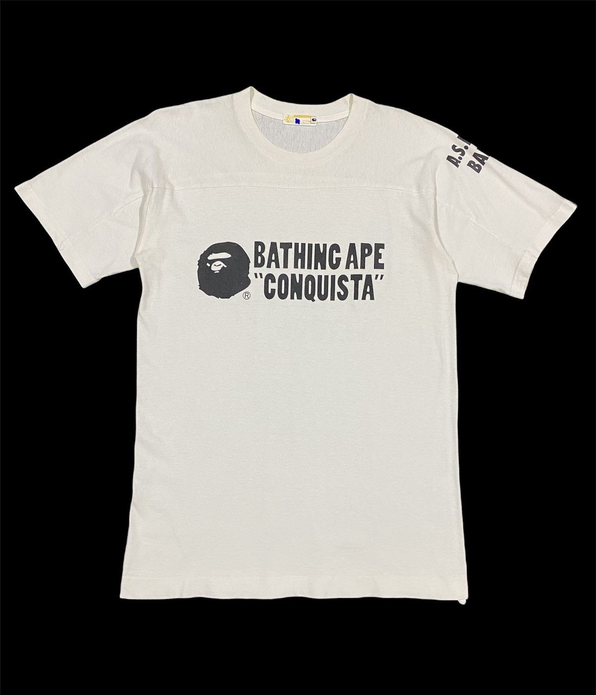 image of Bape x Nigo Vtgbathing Ape“Conquista”:2001 A.s.n.k.a Raglan Tee in Black White, Men's (Size Large)