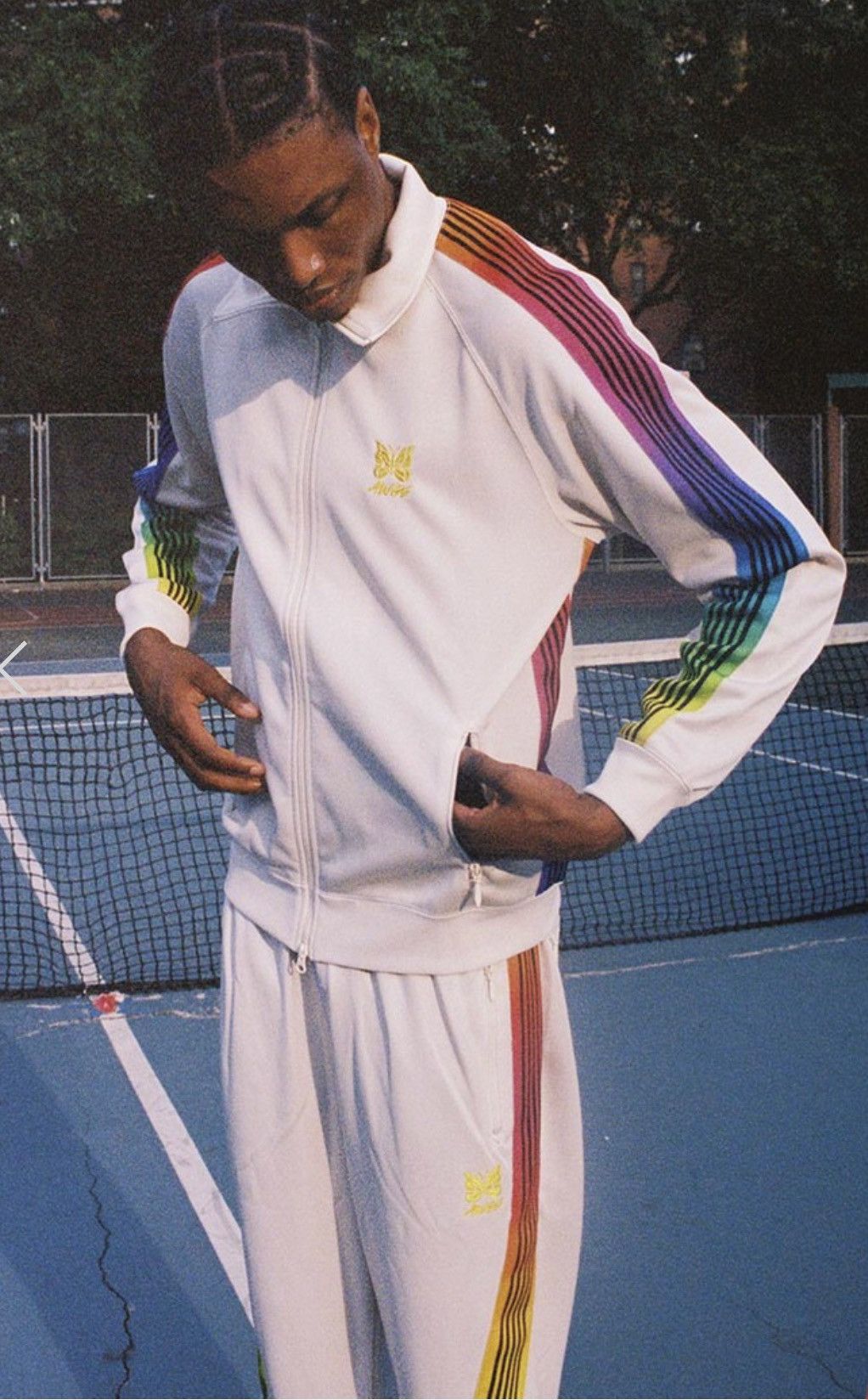 image of 2021 Needles X Awge Off White Rainbow Tape Track Jacket in Offwhite, Men's (Size Large)