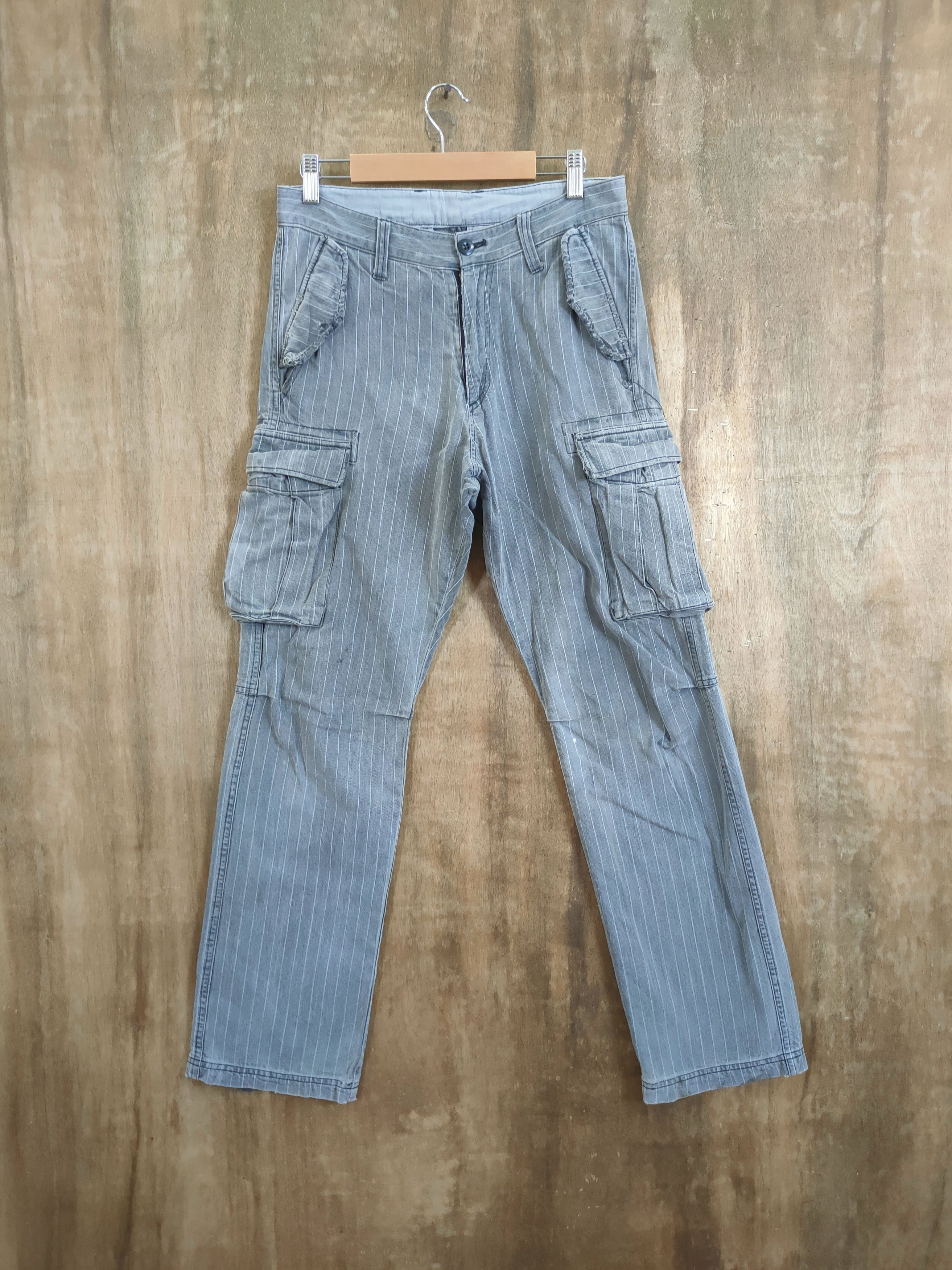 image of Distressed Denim x United Arrows United Arrow Blue Label Stripe Cargo Pants 46-773, Men's (Size 30)