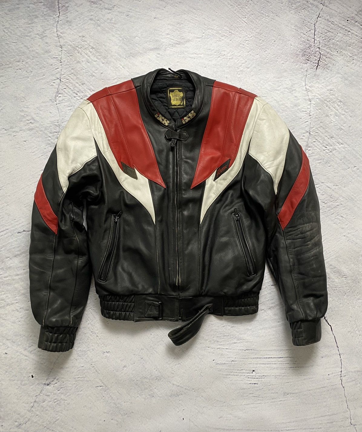 image of Vintage Racing Motorcycle Leather Jacket, Men's (Size XL)