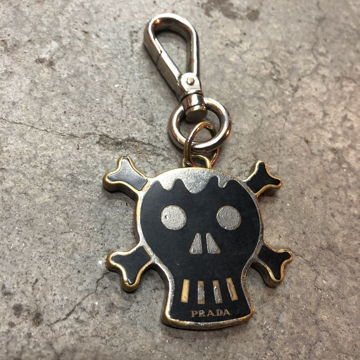 image of Prada Skull N Crossbone Metal Keychain, Men's