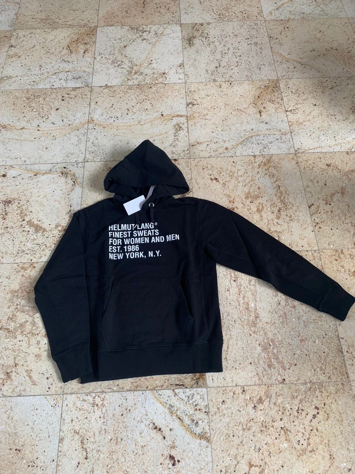 image of Helmut Lang Logo Standard Hoodie In Black, Men's (Size XS)