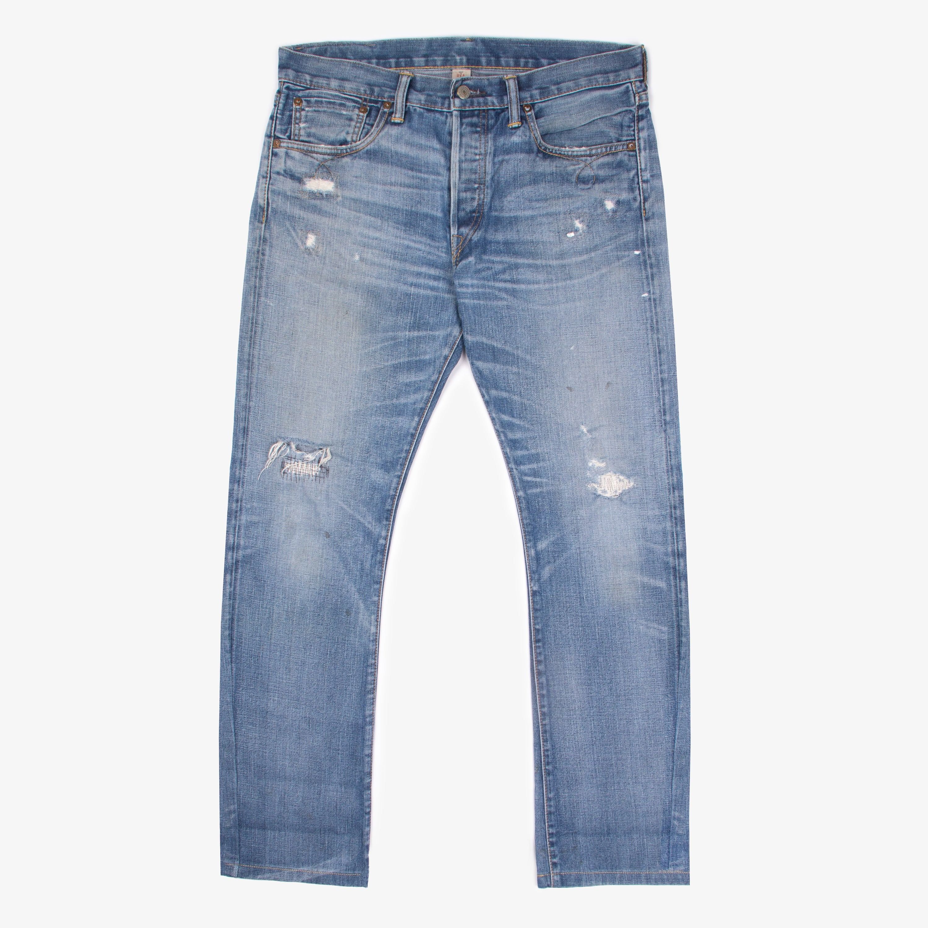 RRL Ralph Lauren RRL LIGHT WASH DISTRESSED DENIM Size US 33 - 2 Thumbnail