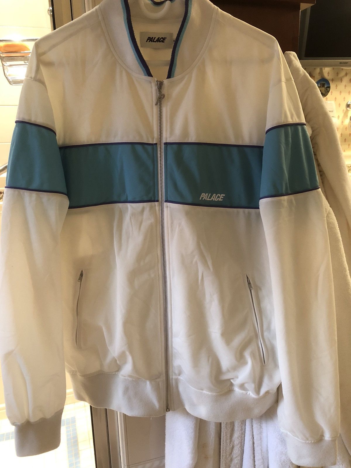 image of Ss17 Palace Trackline Bomber in White/Blue, Men's (Size XL)