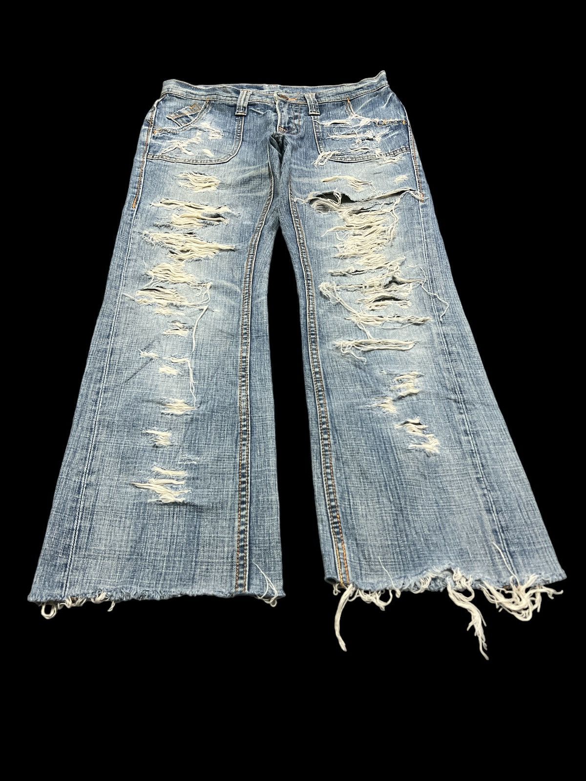 Japanese Brand FLARED💥THRASHED UNKNOWN DISTRESSED DENIM PANT Size US 30 / EU 46 - 2 Thumbnail