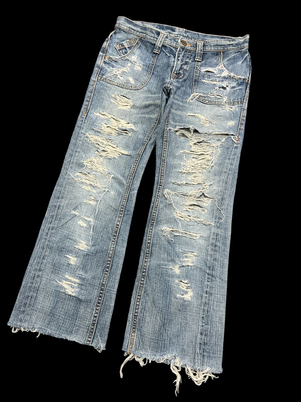 Japanese Brand FLARED💥THRASHED UNKNOWN DISTRESSED DENIM PANT Size US 30 / EU 46 - 5 Thumbnail