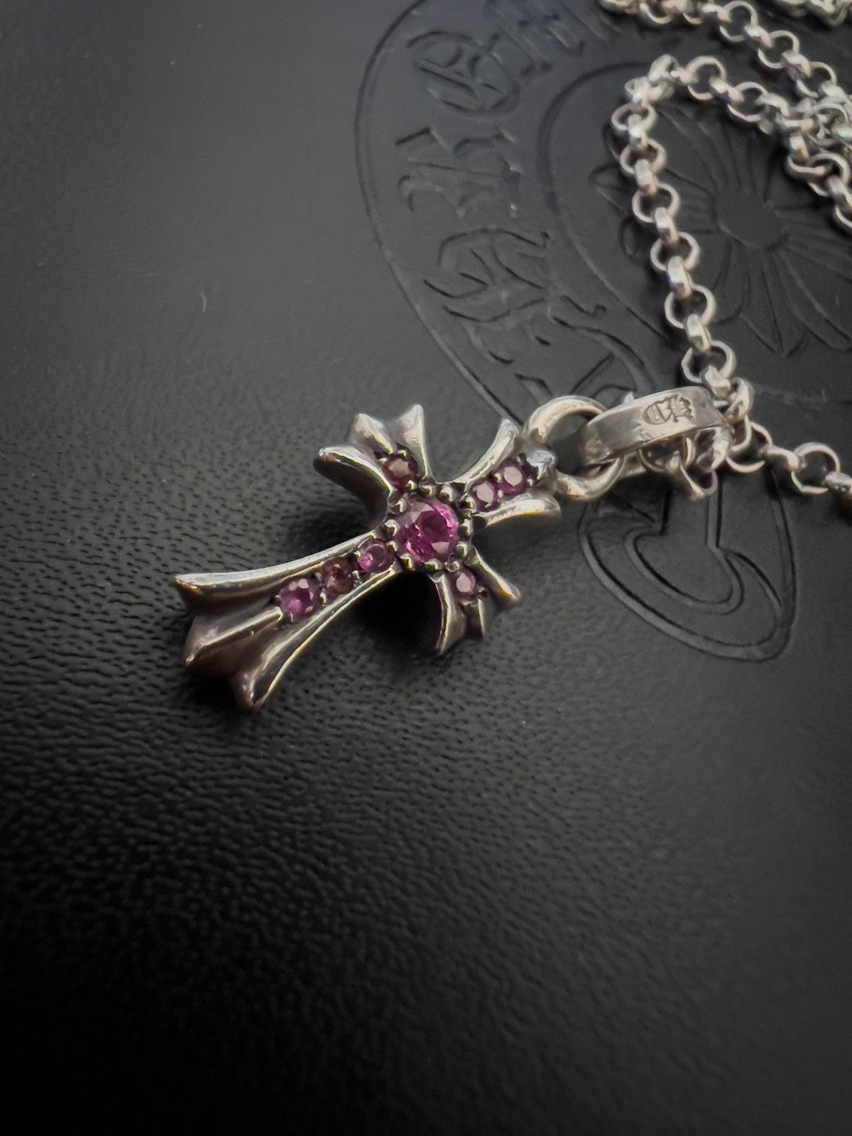 Chrome Hearts Pink Sapphire Baby Fat Cross Pendant