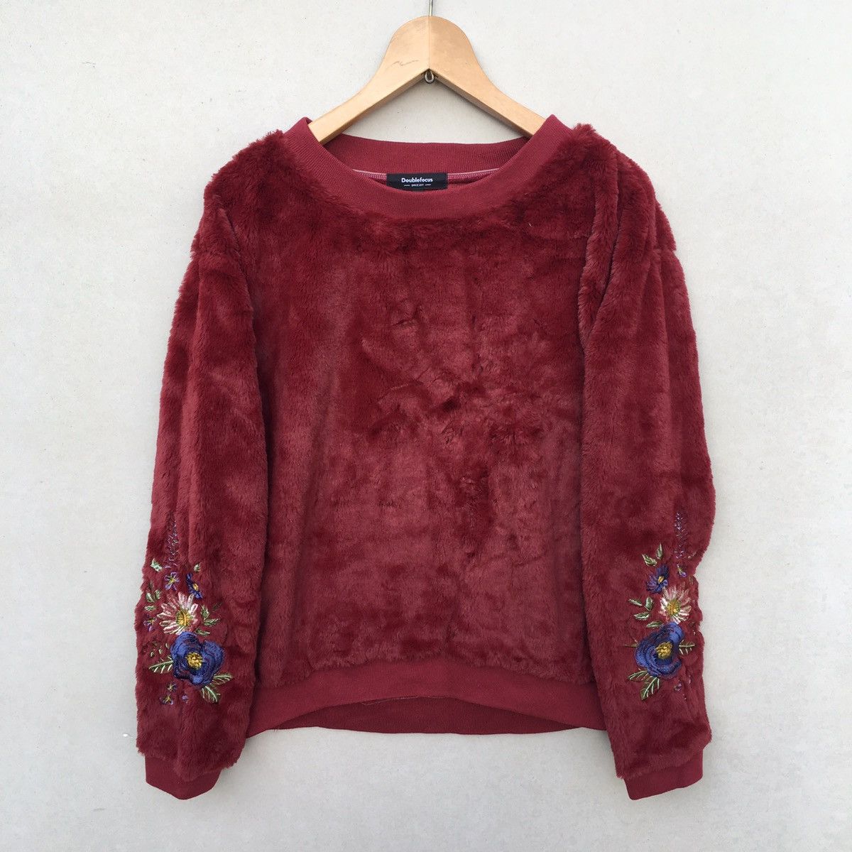 image of Designer Stunning Red Double Focus Embroidery’S Flower Fleece, Men's (Size Medium)