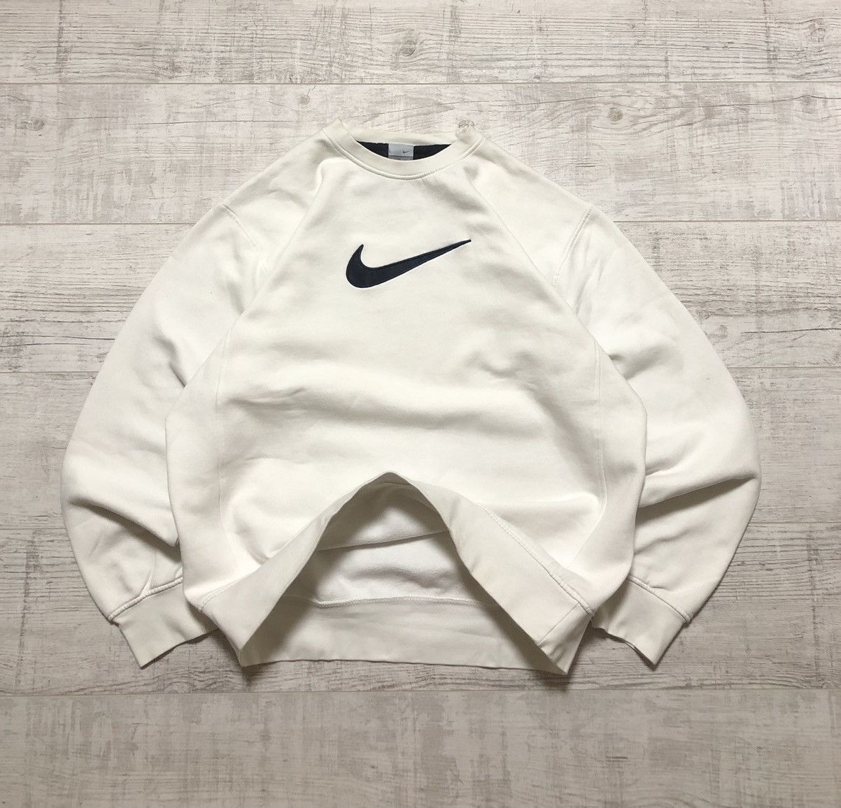 image of Y2K Nike Drill Big Center Swoosh Sweatshirt in White, Men's (Size Large)
