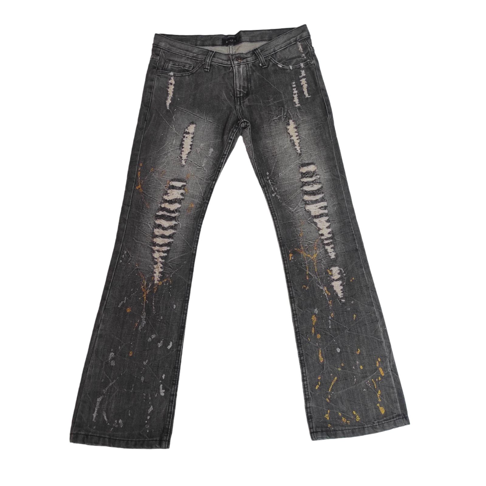Hysteric Glamour Flare Jeans K.U.I Distress Denim Painted Low Rise Size US 32 / EU 48 - 2 Thumbnail