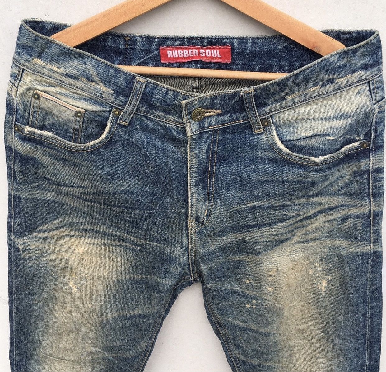 RBRSL Distressed Rubber Soul Acid Wash Denim Jeans Size US 34 / EU 50 - 5 Thumbnail
