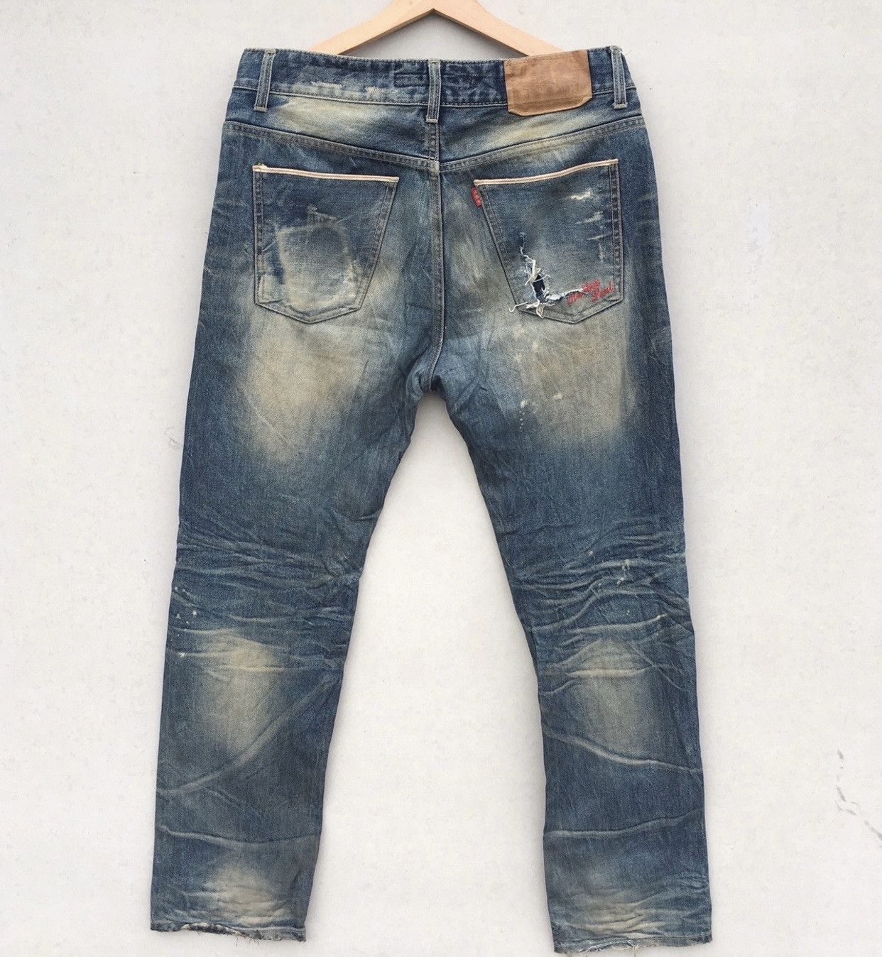 RBRSL Distressed Rubber Soul Acid Wash Denim Jeans Size US 34 / EU 50 - 6 Thumbnail